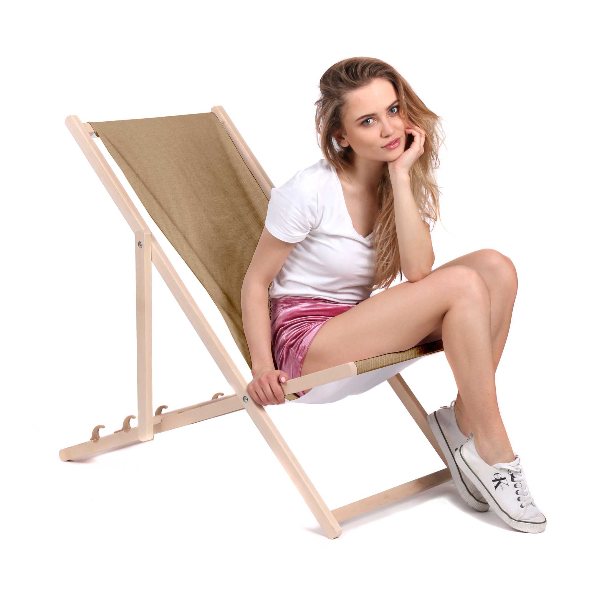 Dřevěné lehátko Imitace lnu Desert Sand-M