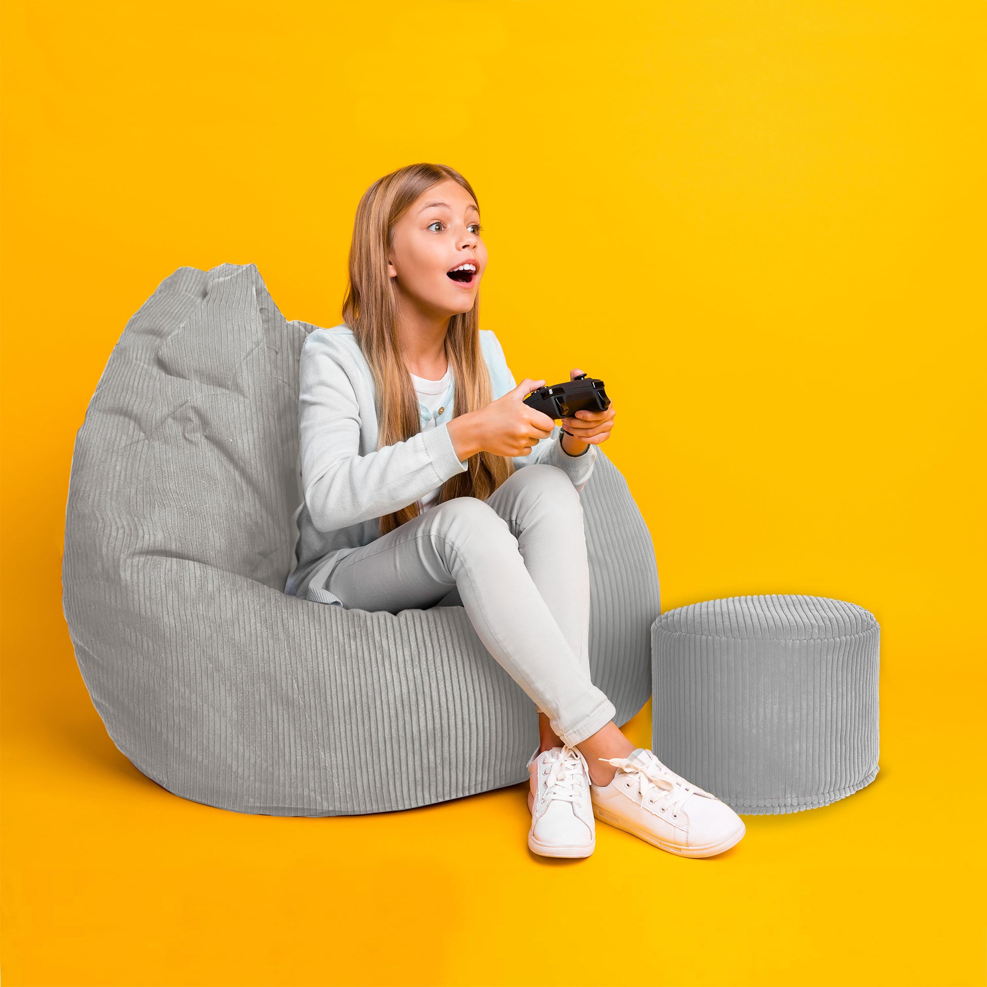 Round pouf footstool Lincoln Cool Gray-M