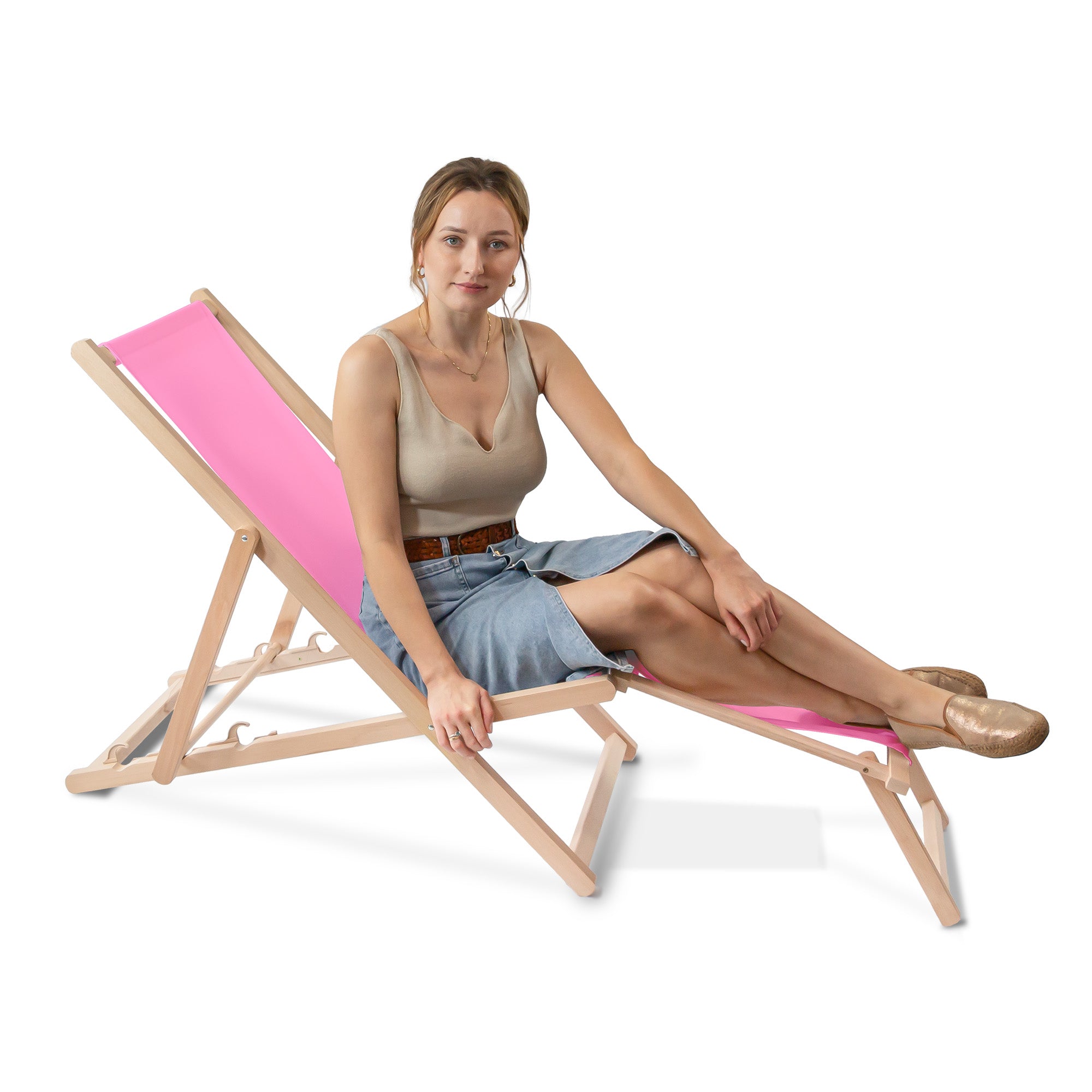 Drevené ležadlo s podnožkou Pink