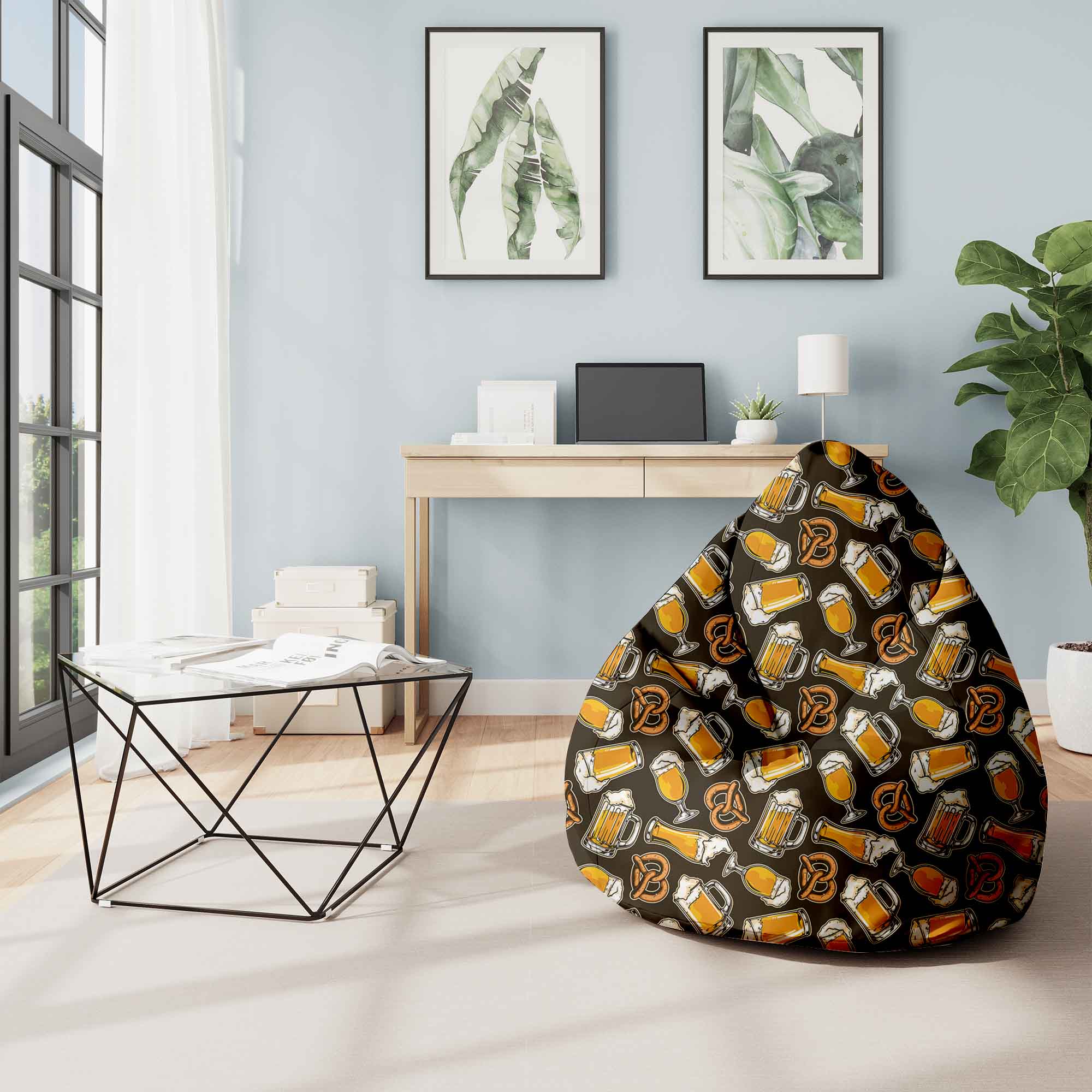 Pearshape Pouf with Footrest Beer And Pretzels-Oxford