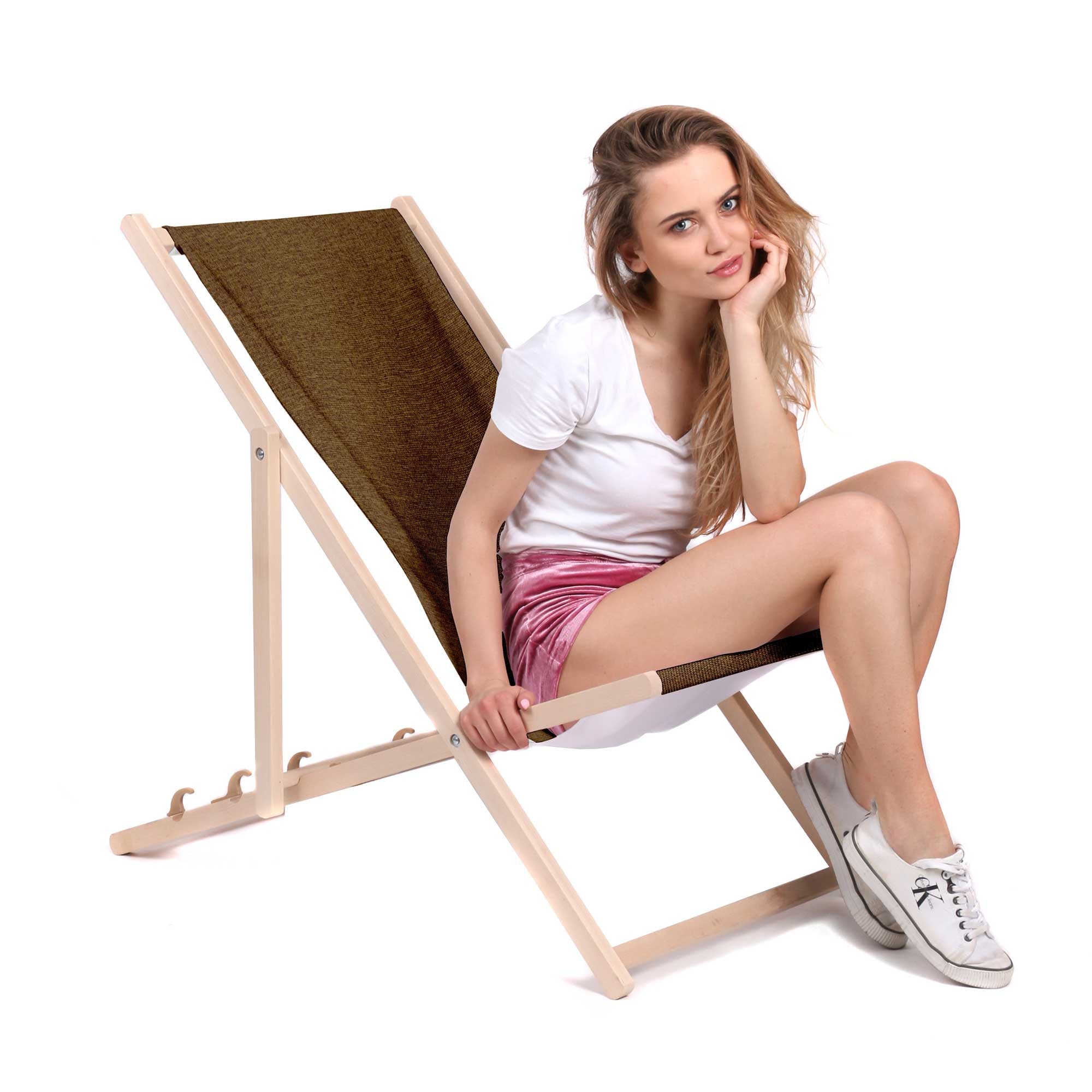 Drevené ležadlo Imitácia ľanu Cinnamon