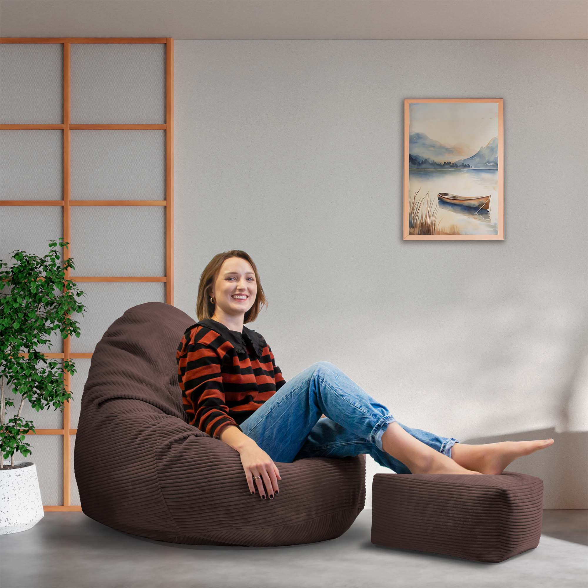 Paradise Pouf with Footstool Dark Chocolate