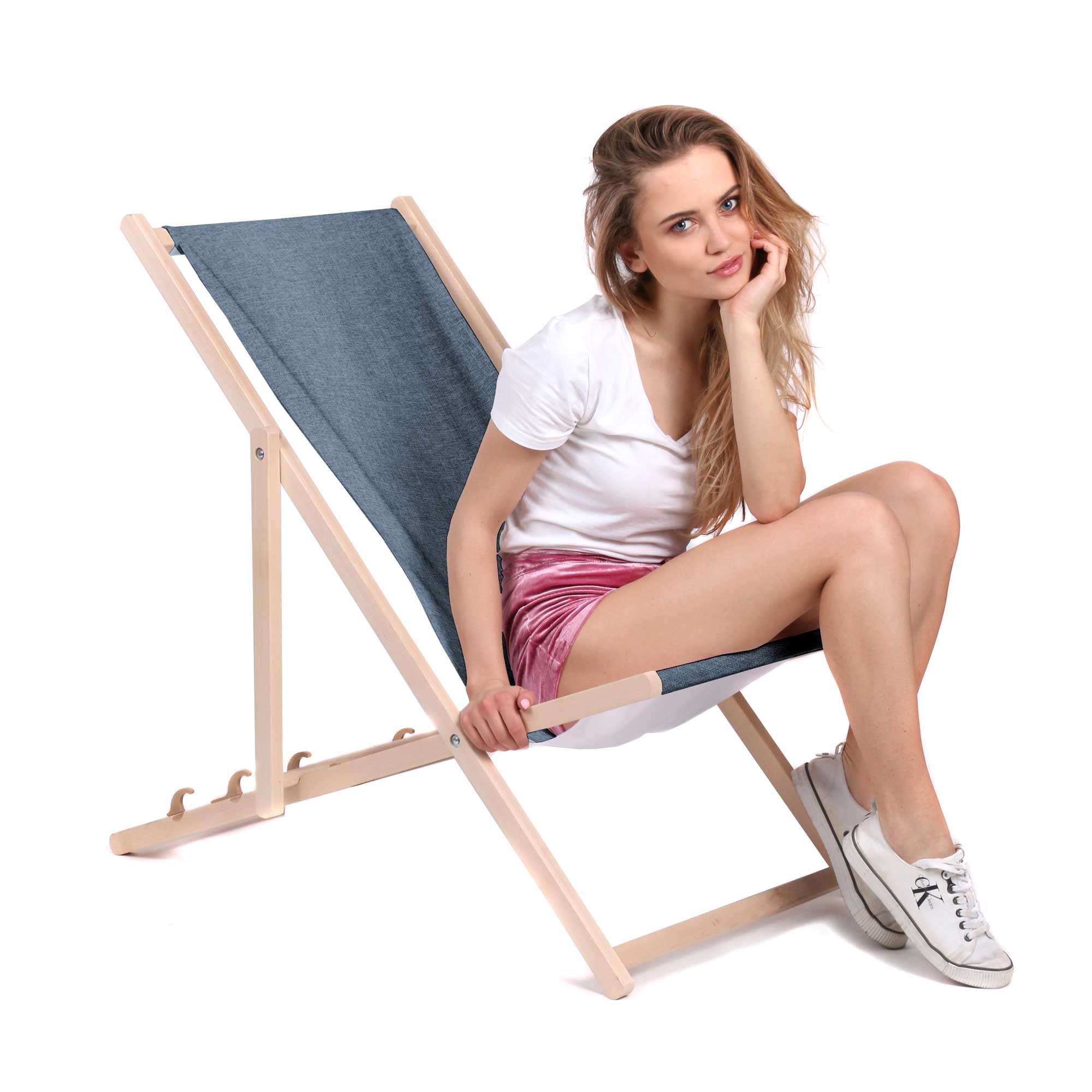 Wooden Deck Chair Linen Imitation Denim Dream-S