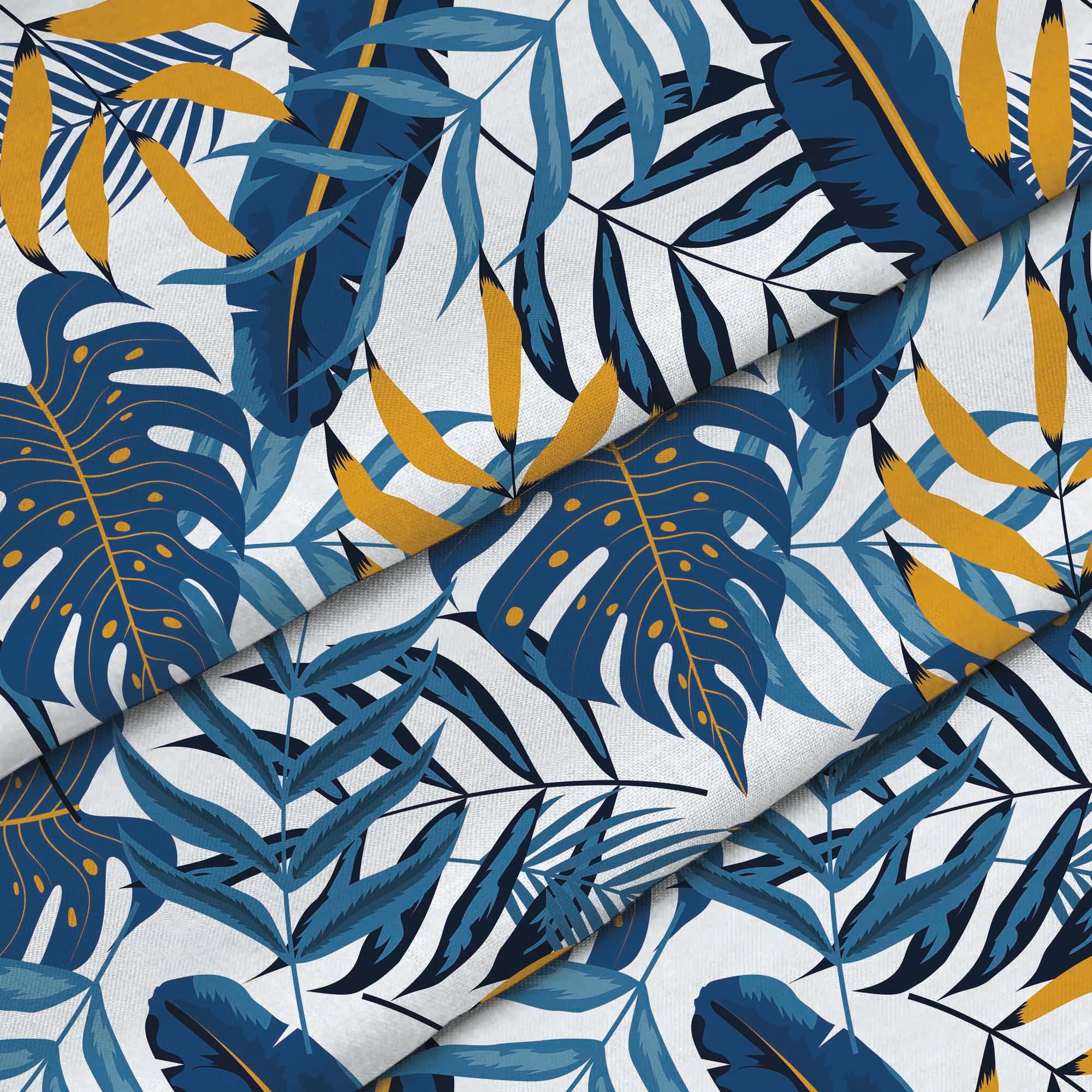 Blue Gold Leaves-Tkanina Obrusowa