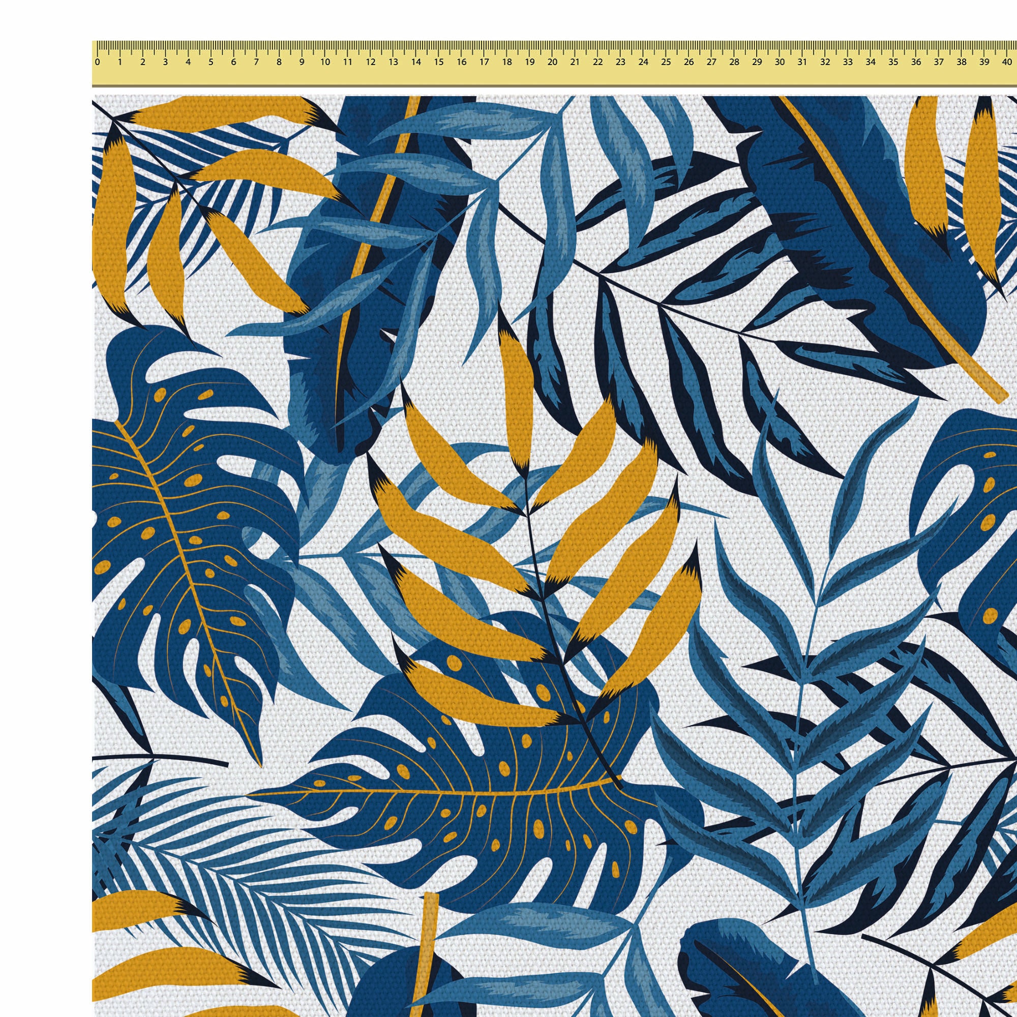 Blue Gold Leaves-Tkanina Obrusowa