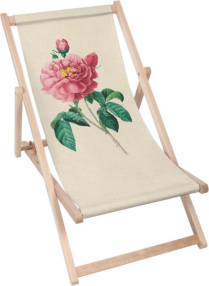 Vintage Wooden Deck Chair Pink Flowers
