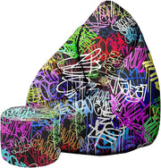 Sedací vak Pearshape s podnožkou Graffiti