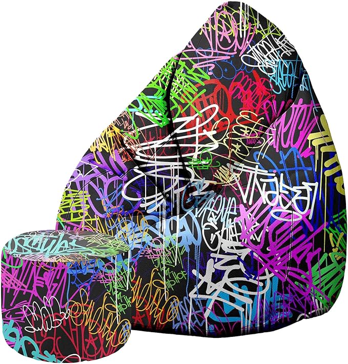 Sedací vak Pearshape s podnožkou Graffiti