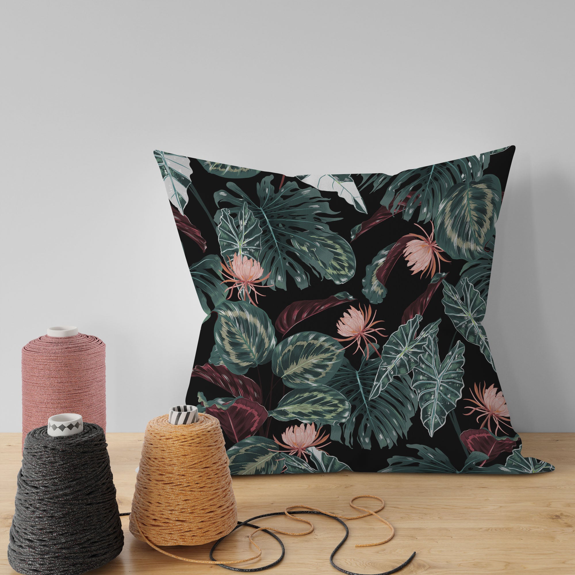 Red Tropical Alocasia-Tkanina Obrusowa