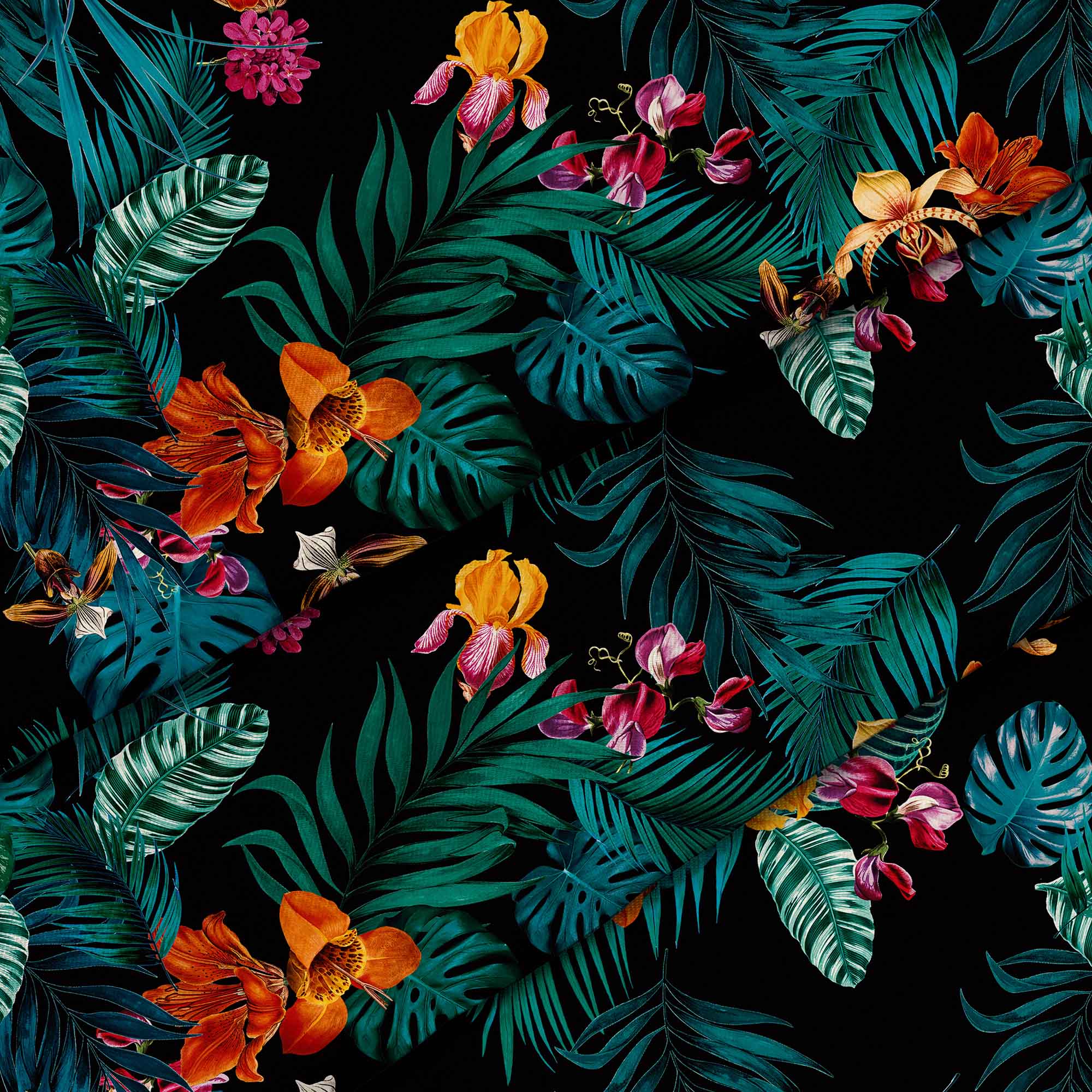 Dark Botanic Red-Tkanina Obrusowa