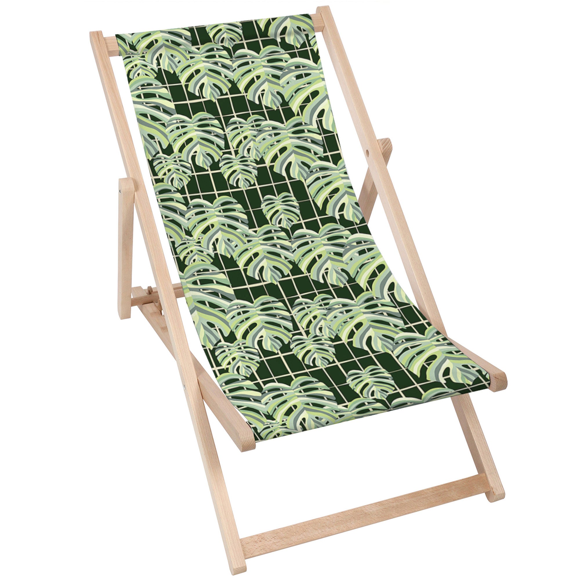 Drevené lehátko Monstera Leaves Grid-M