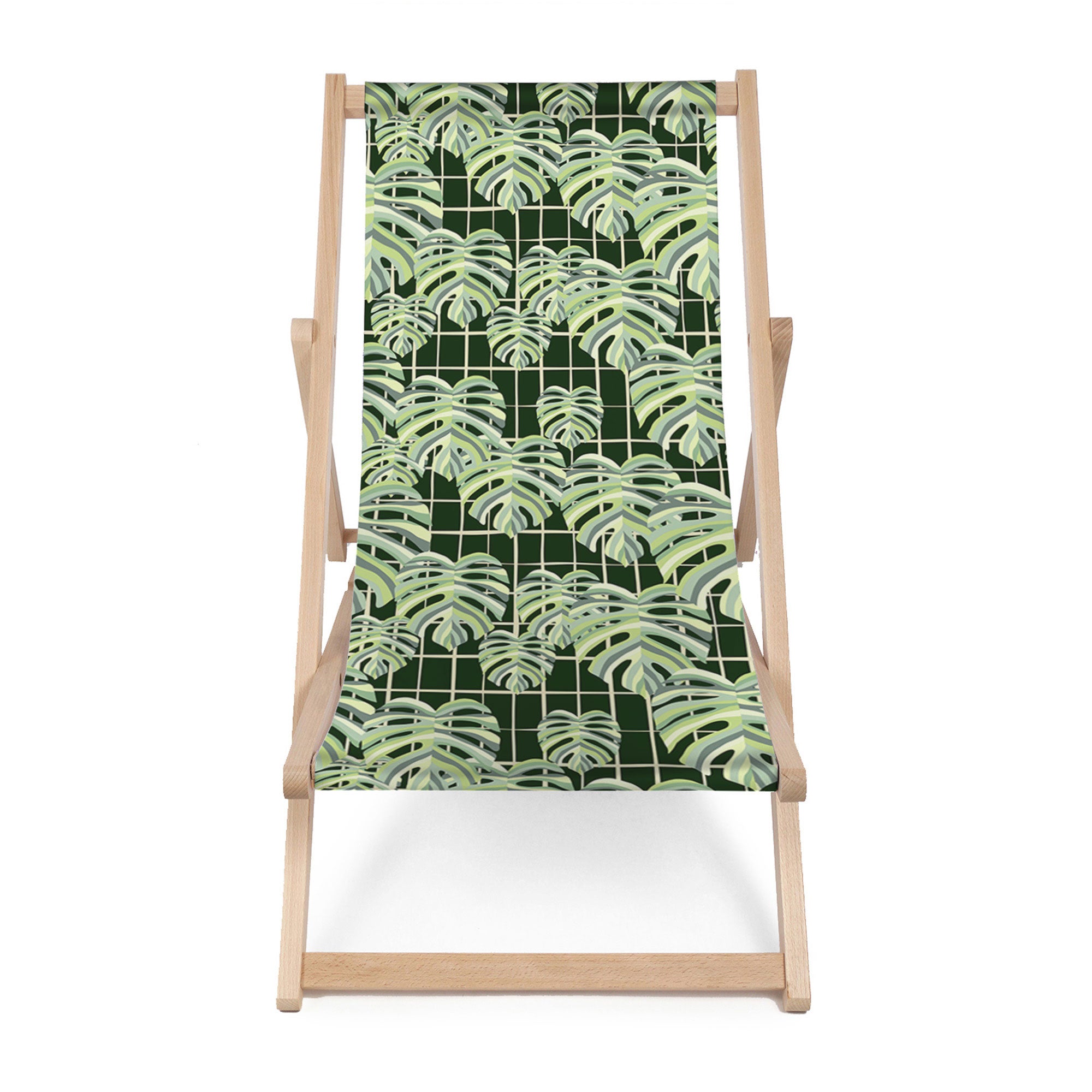 Drevené lehátko Monstera Leaves Grid-M