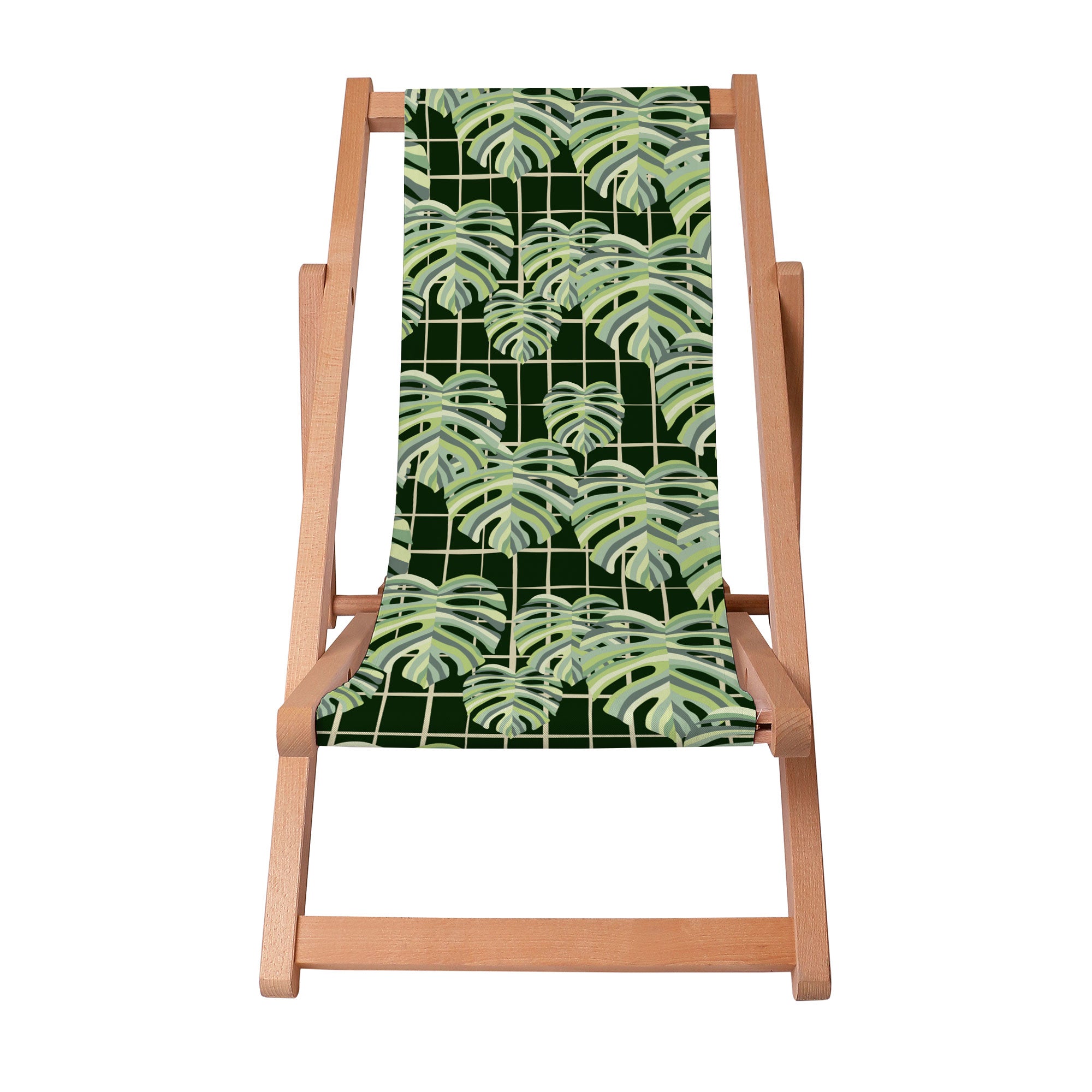 Dřevěné lehátko Monstera Leaves Grid-S