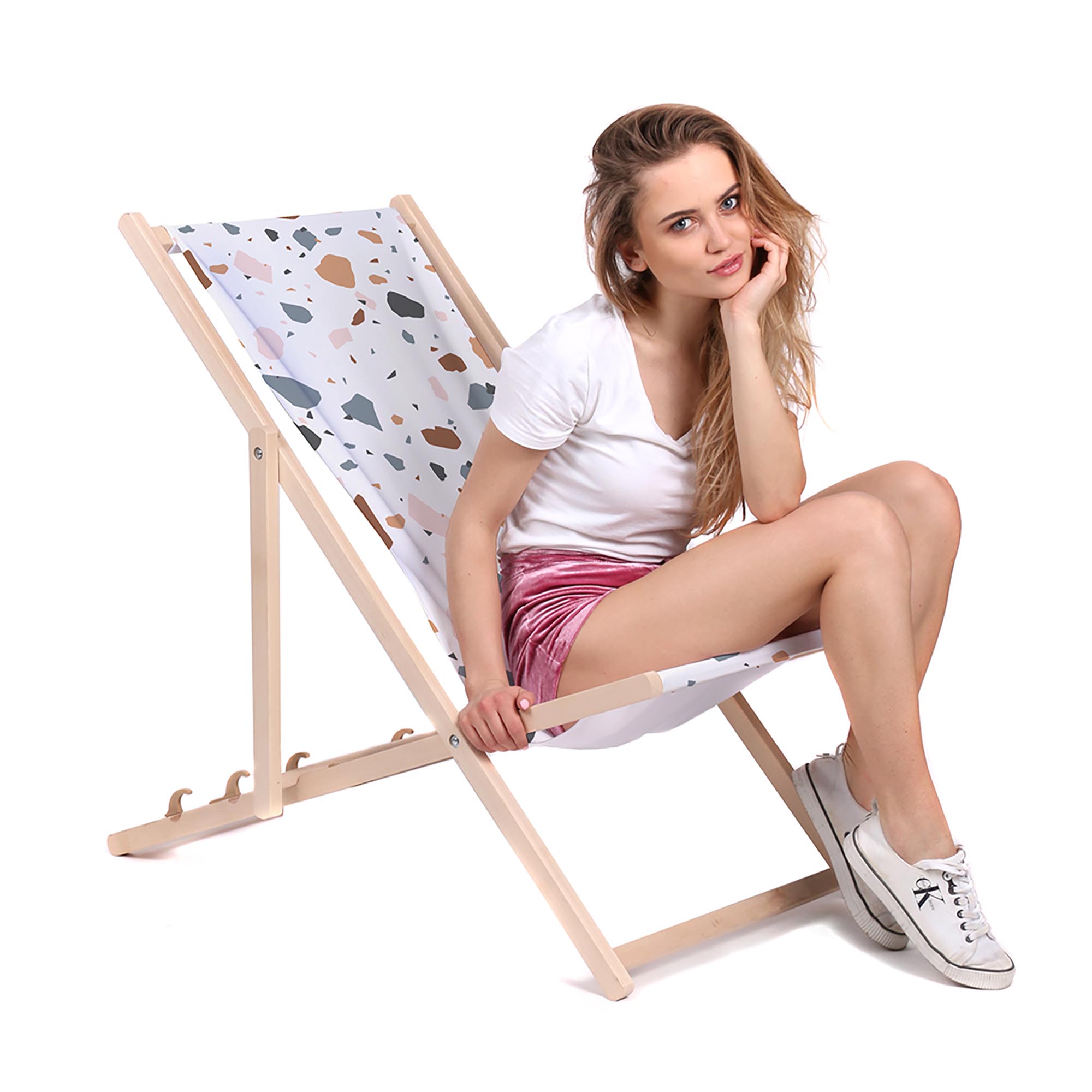 Drevené ležadlo Ecru Terrazzo-M