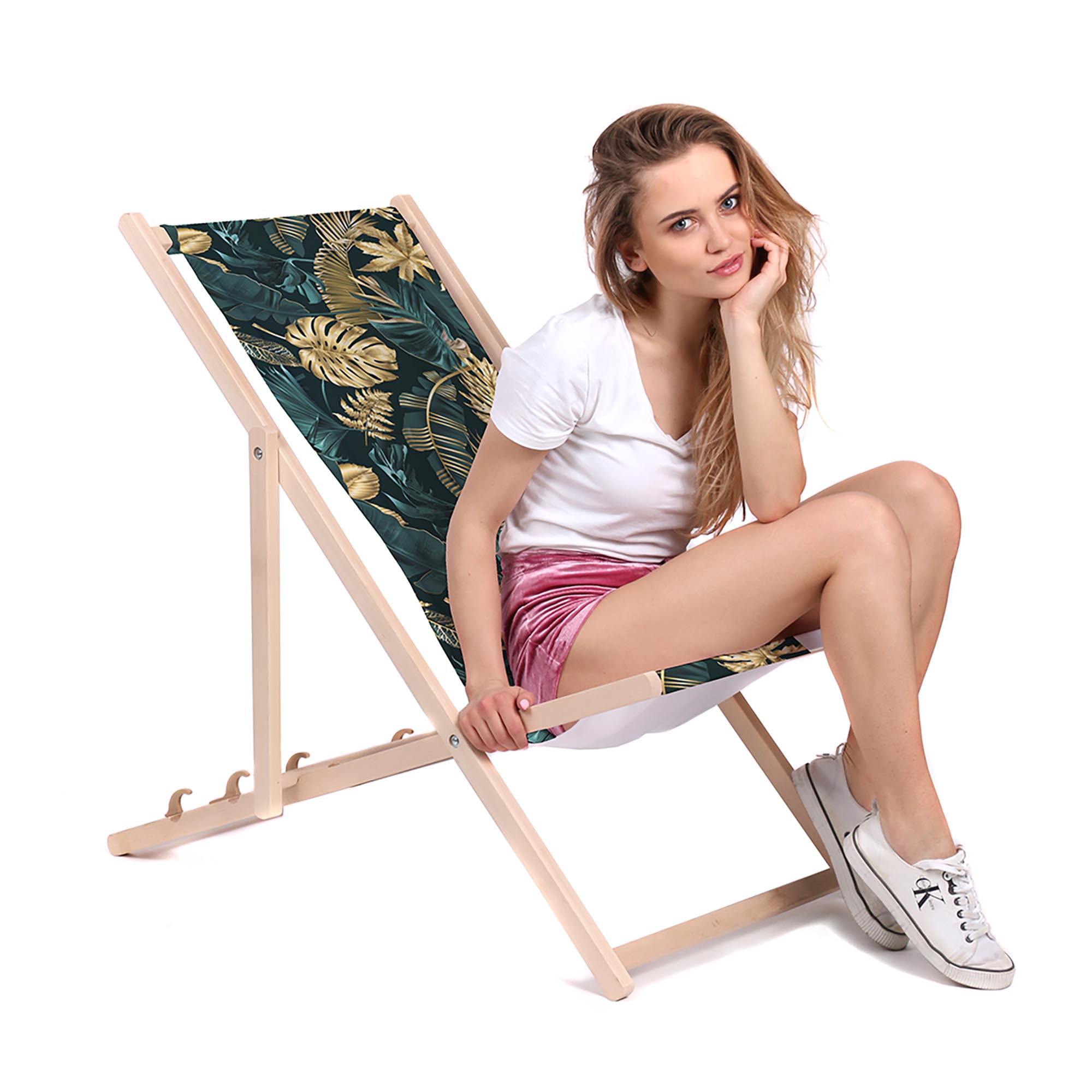 Drevené ležadlo Monstera Gold Green-M