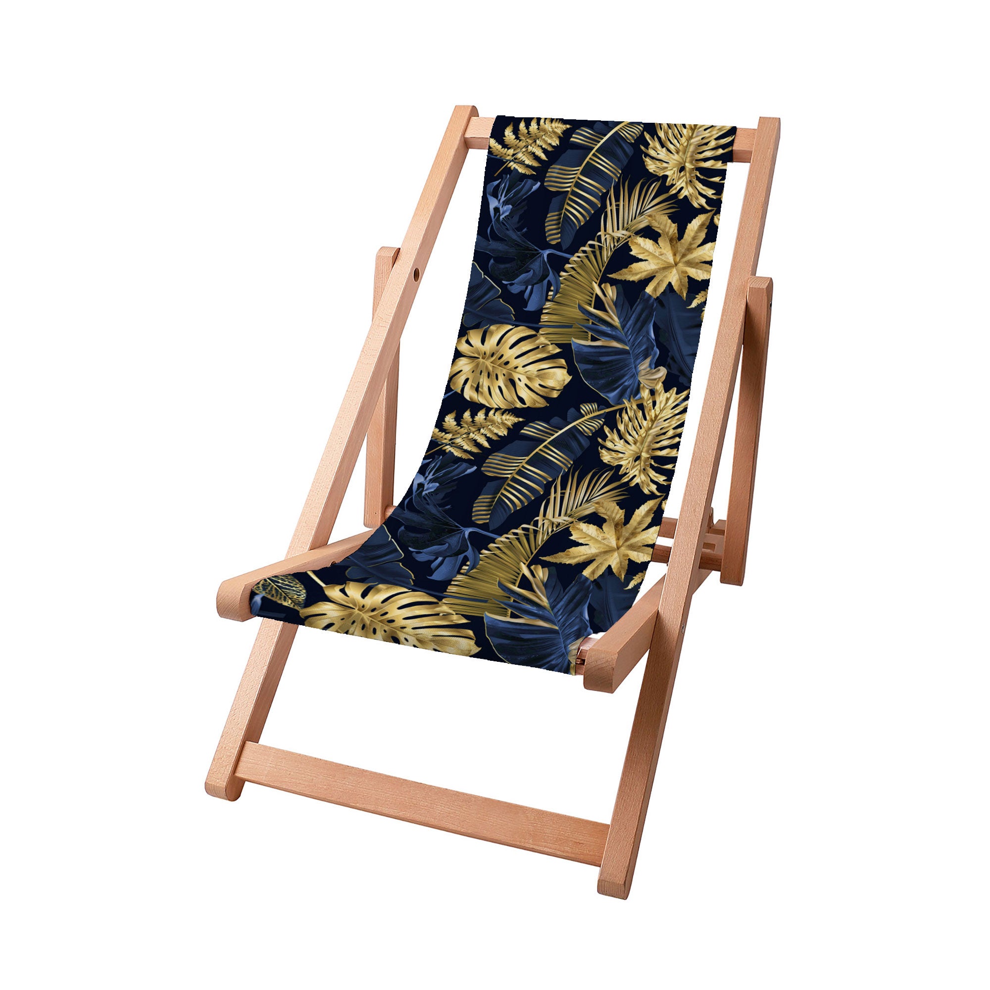 Drevené ležadlo Monstera Gold Navy Blue-S