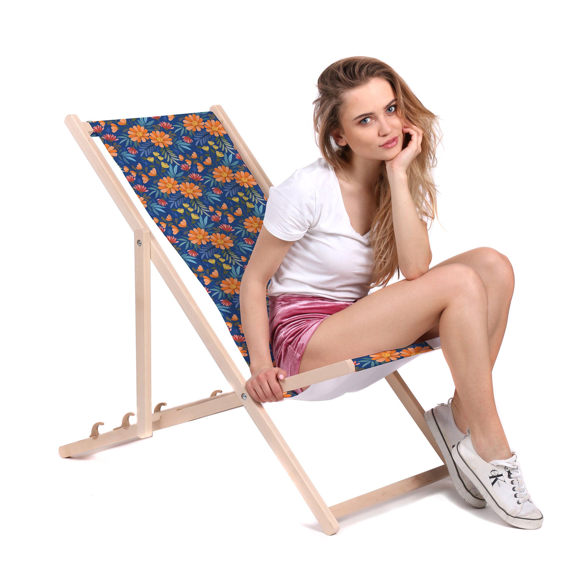 Wooden Deck Chair Flower Bloom-M