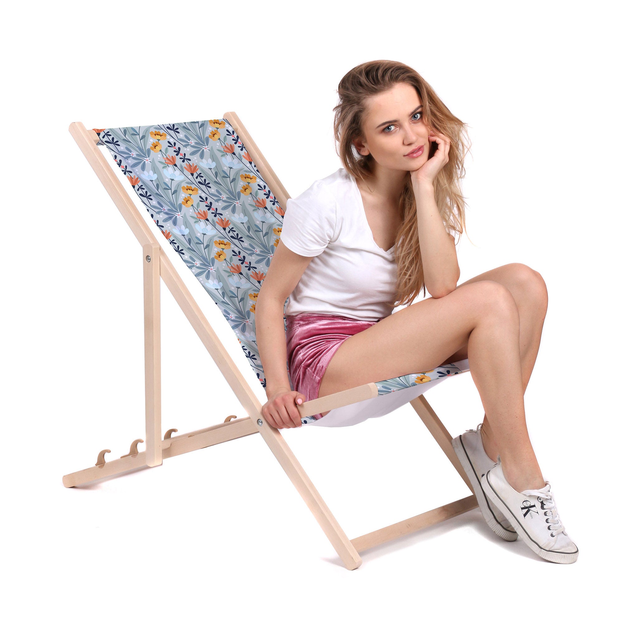 Leżak drewniany Handdrawn Flowers-M
