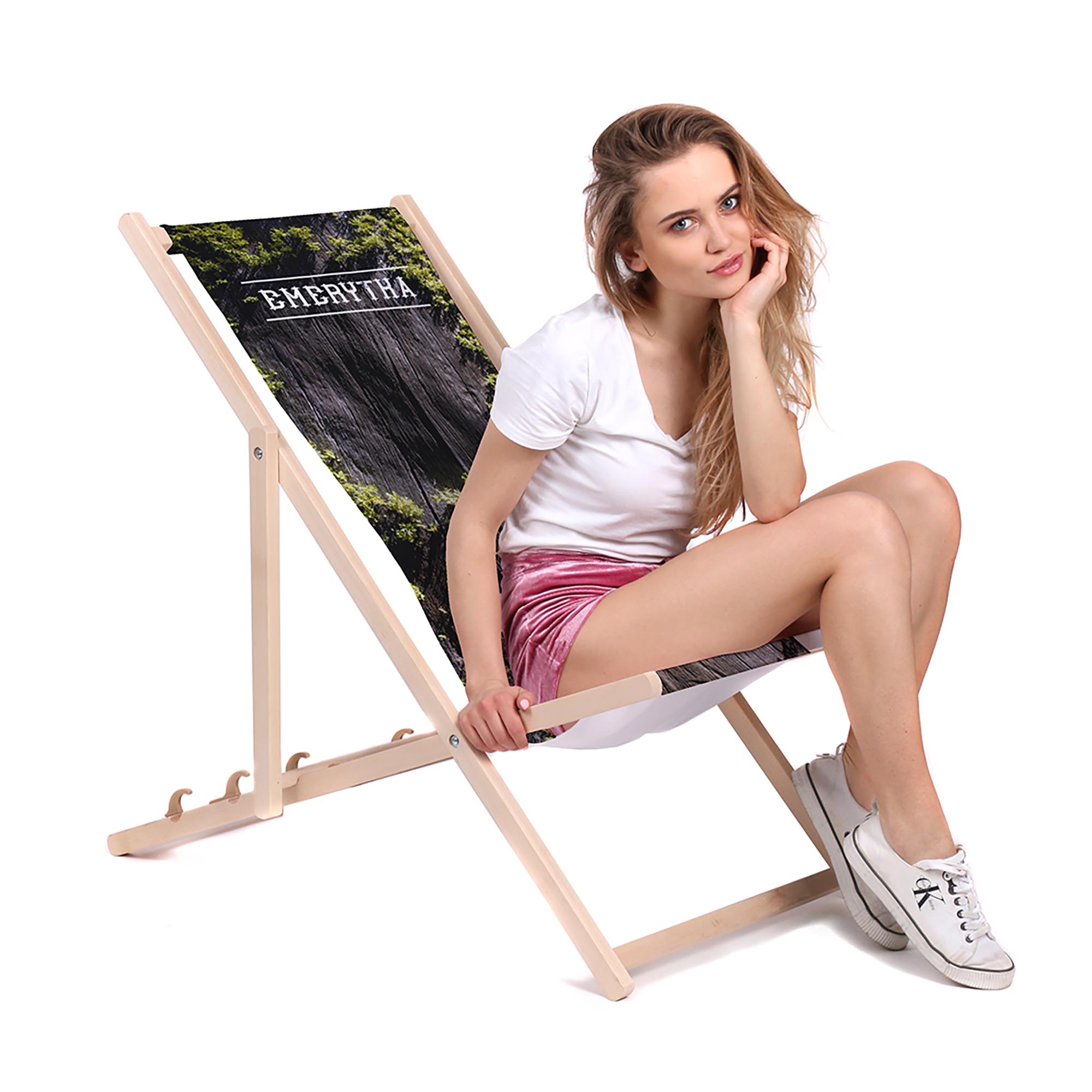 Wooden Deck Chair Retired Woman