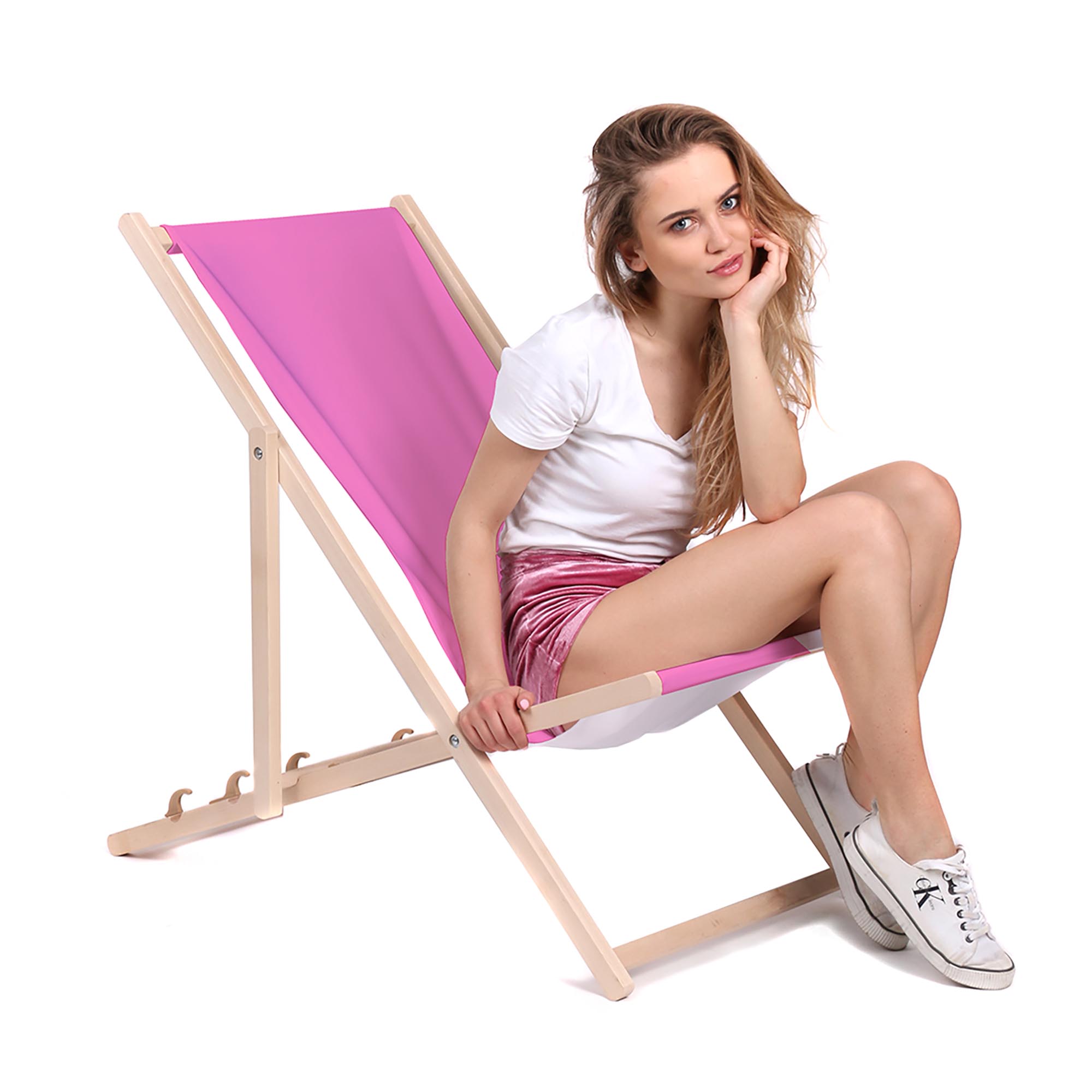 Wooden Deck Chair Basic-M-PINK