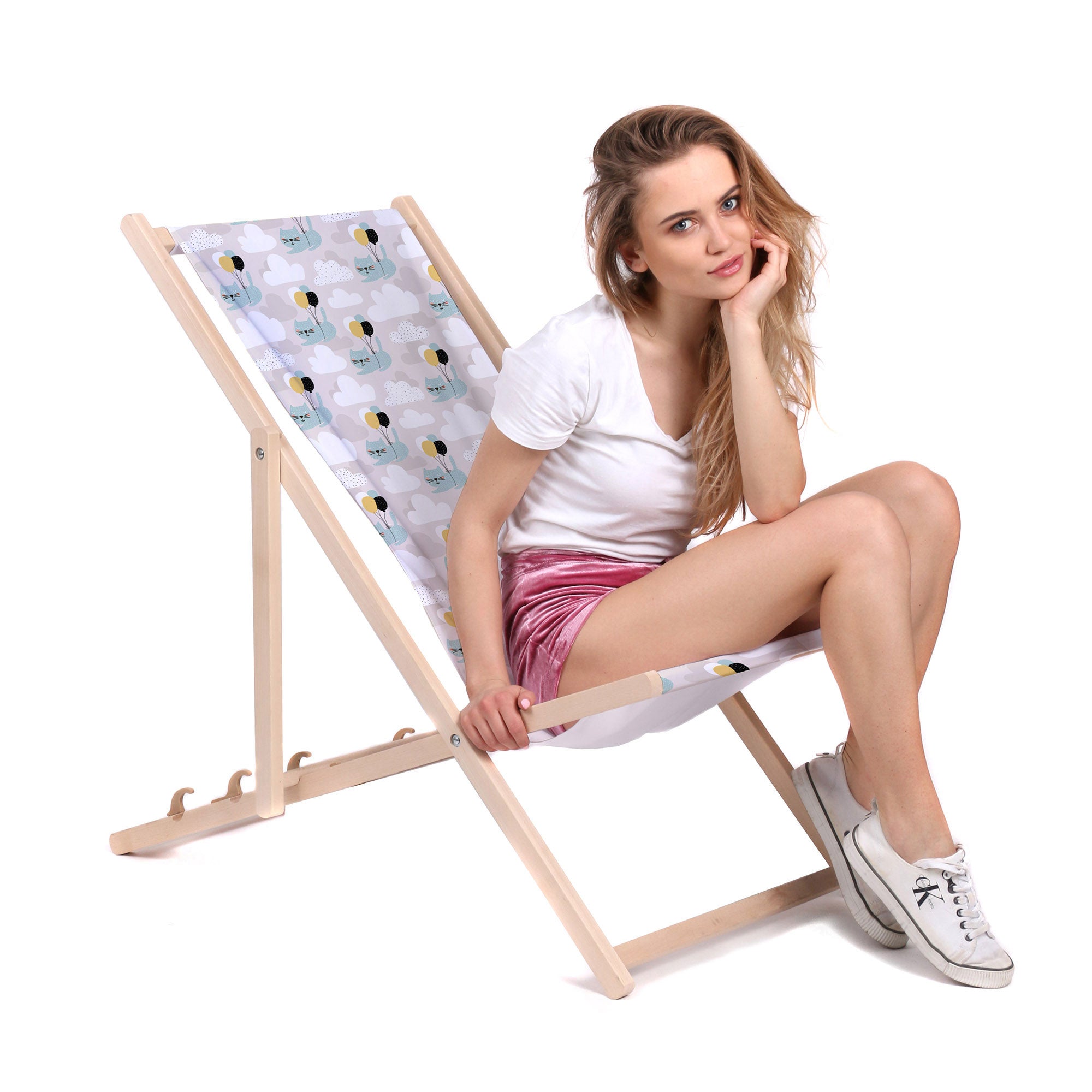 Wooden deck chair Cat with Balloons-M