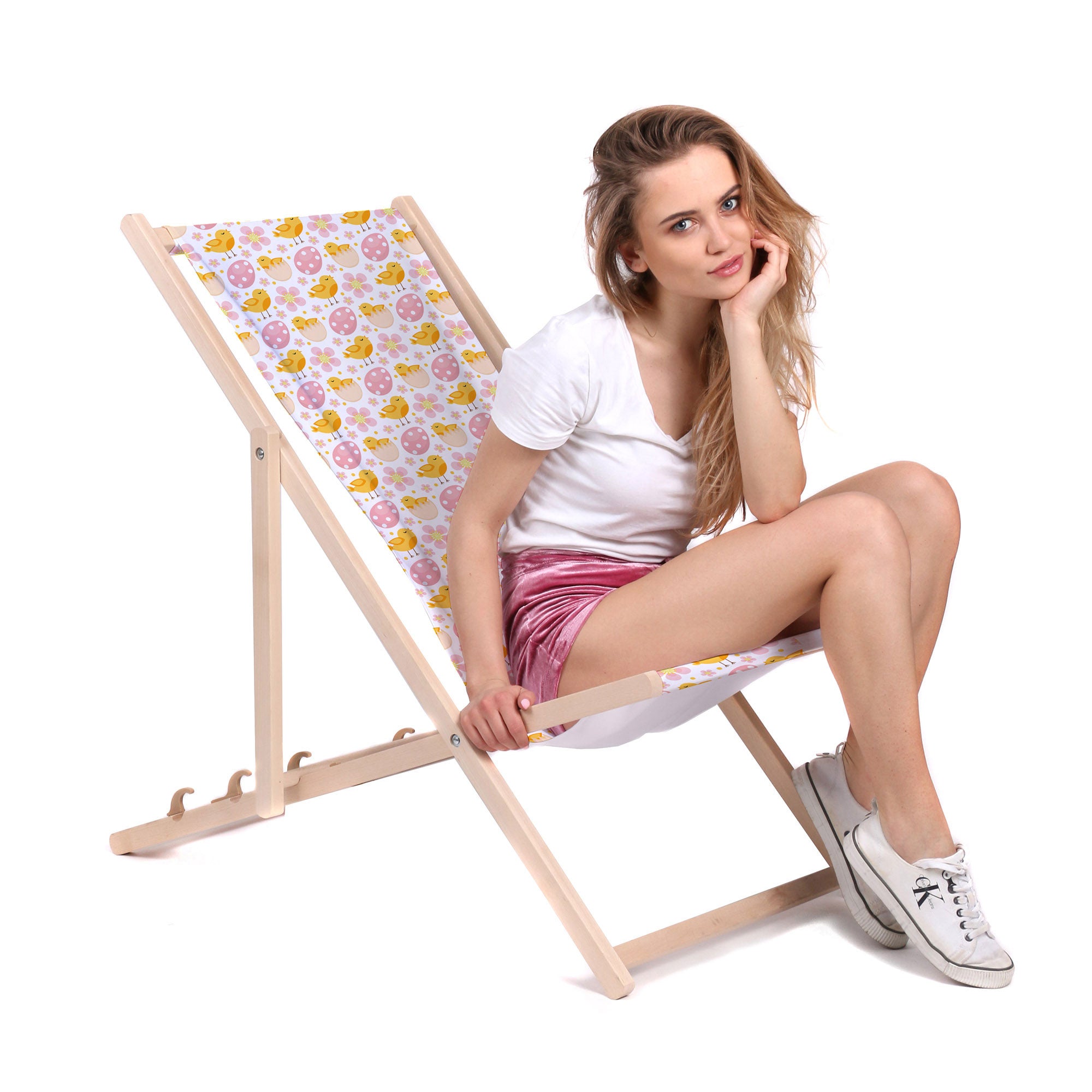 Wooden Deck Chair Easter Chicks-M