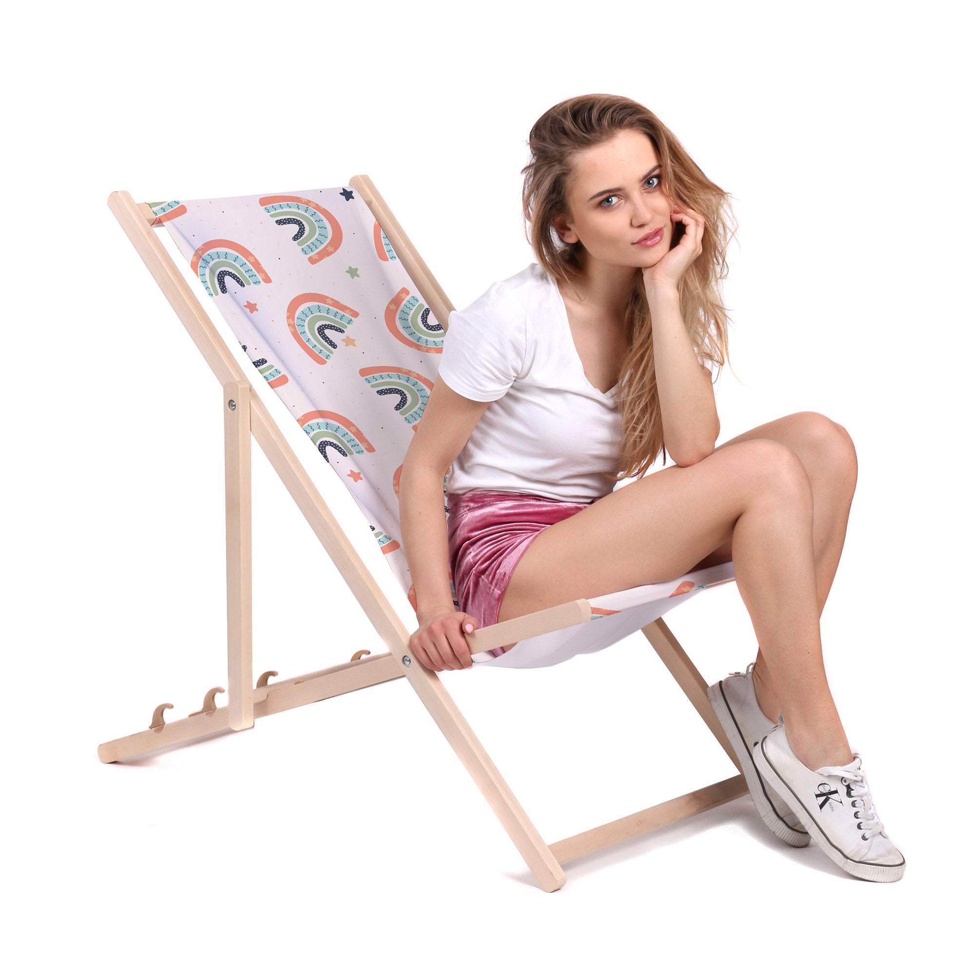 Drevené lehátko Boho Dúha s Hviezdami-M