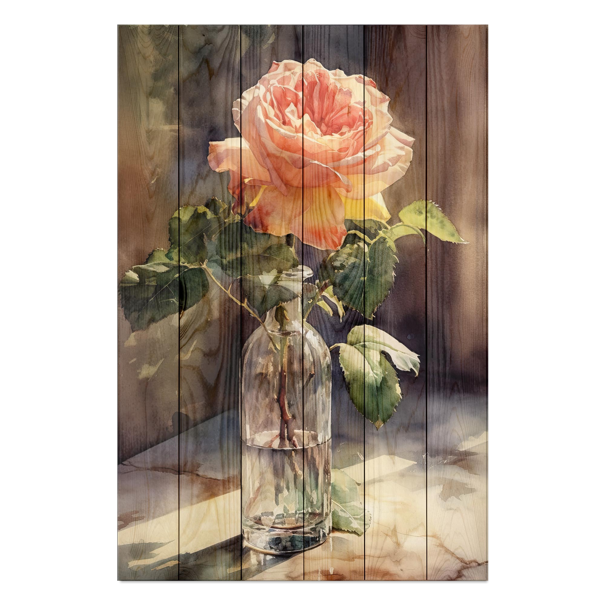 Obraz Wood Watercolor vintage rose
