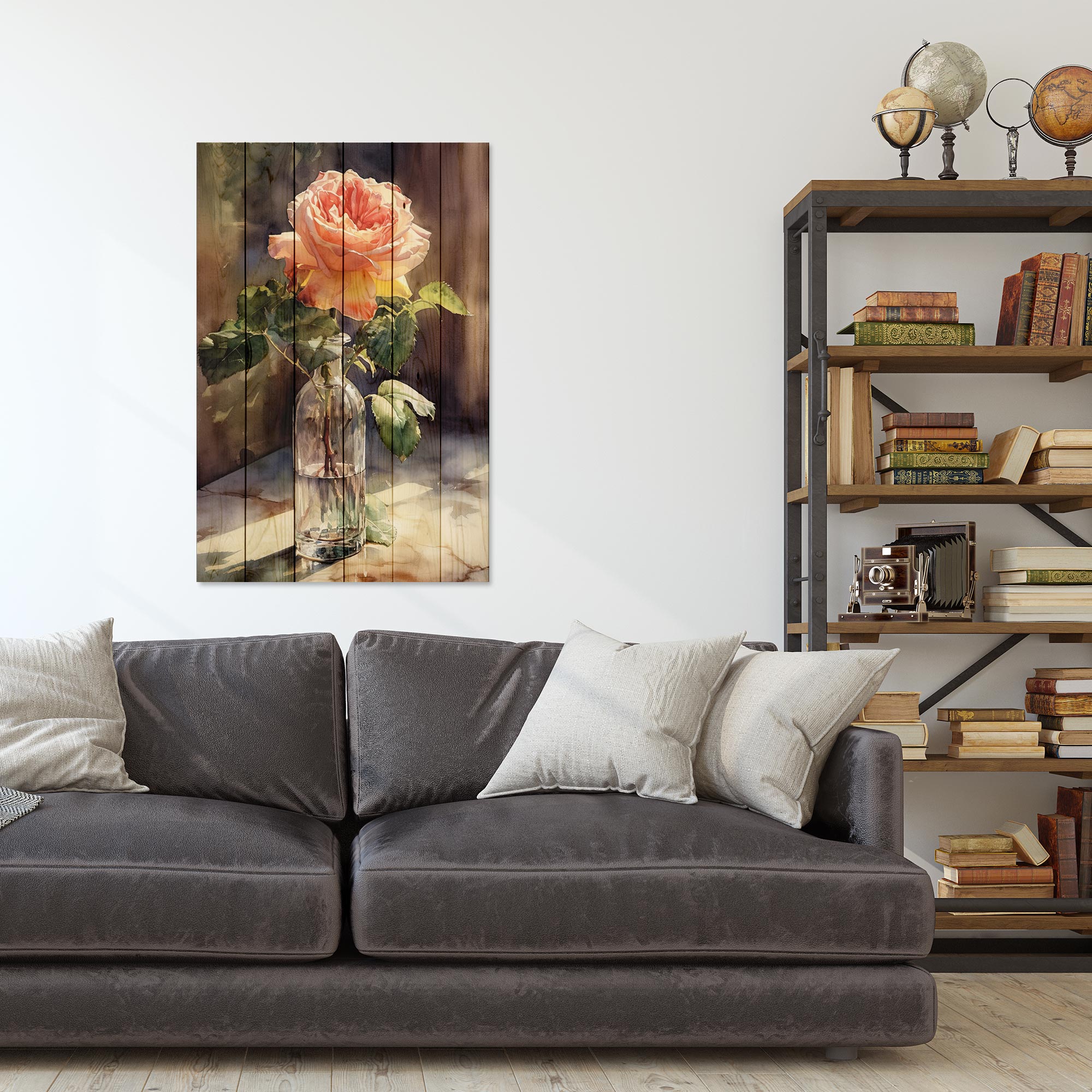 Obraz Wood Watercolor vintage rose-20x30 cm