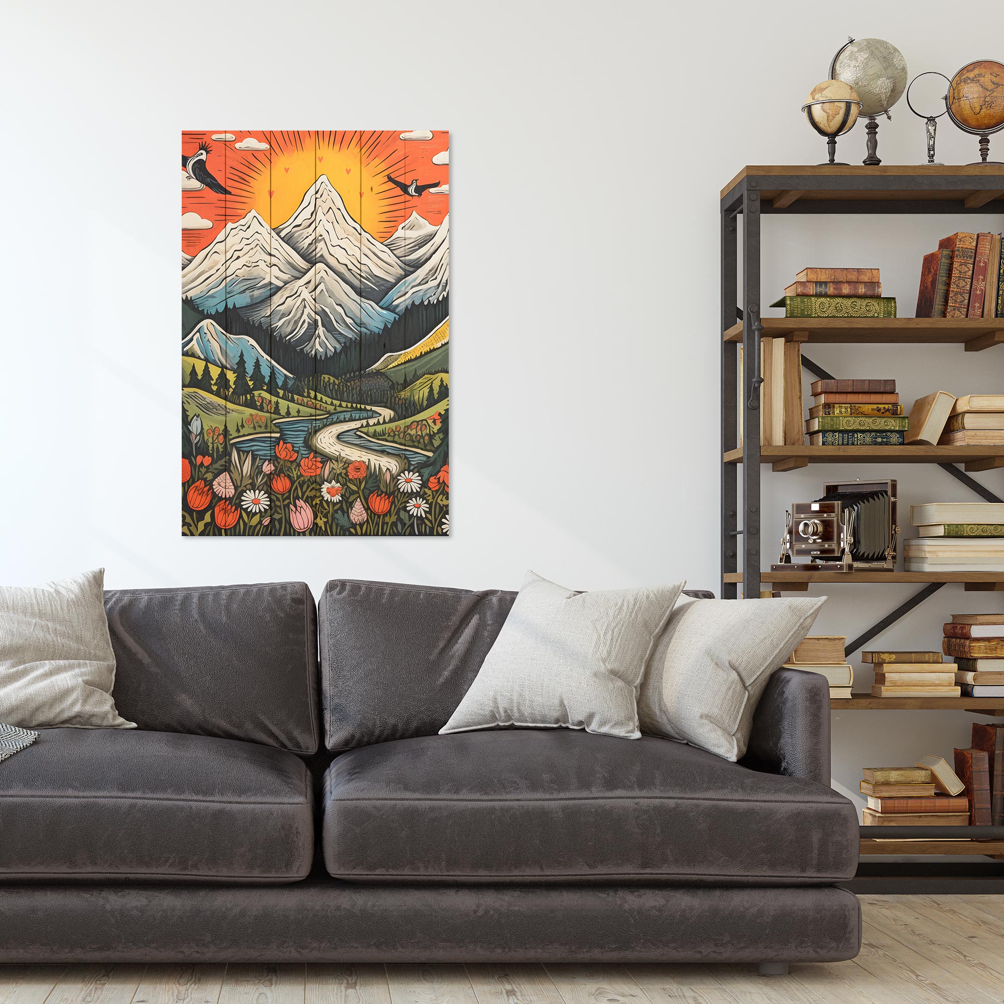 Obraz Wood Vintage Mountain-70x90 cm