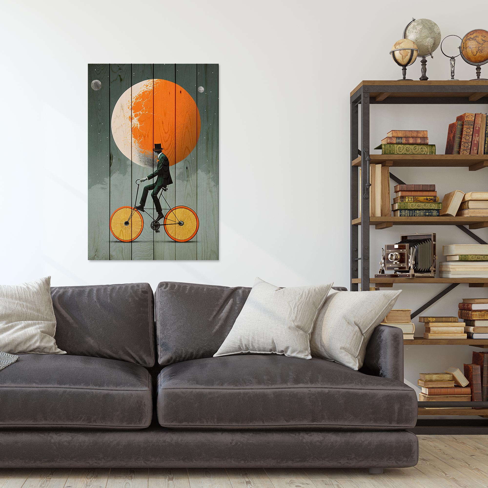 Obraz Wood Vintage oranžový mesiac-70x90 cm