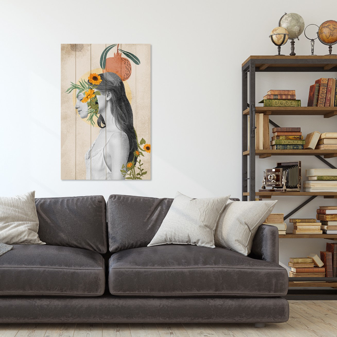 Obraz Wood Žena s hlavou v kvetoch-30x40 cm