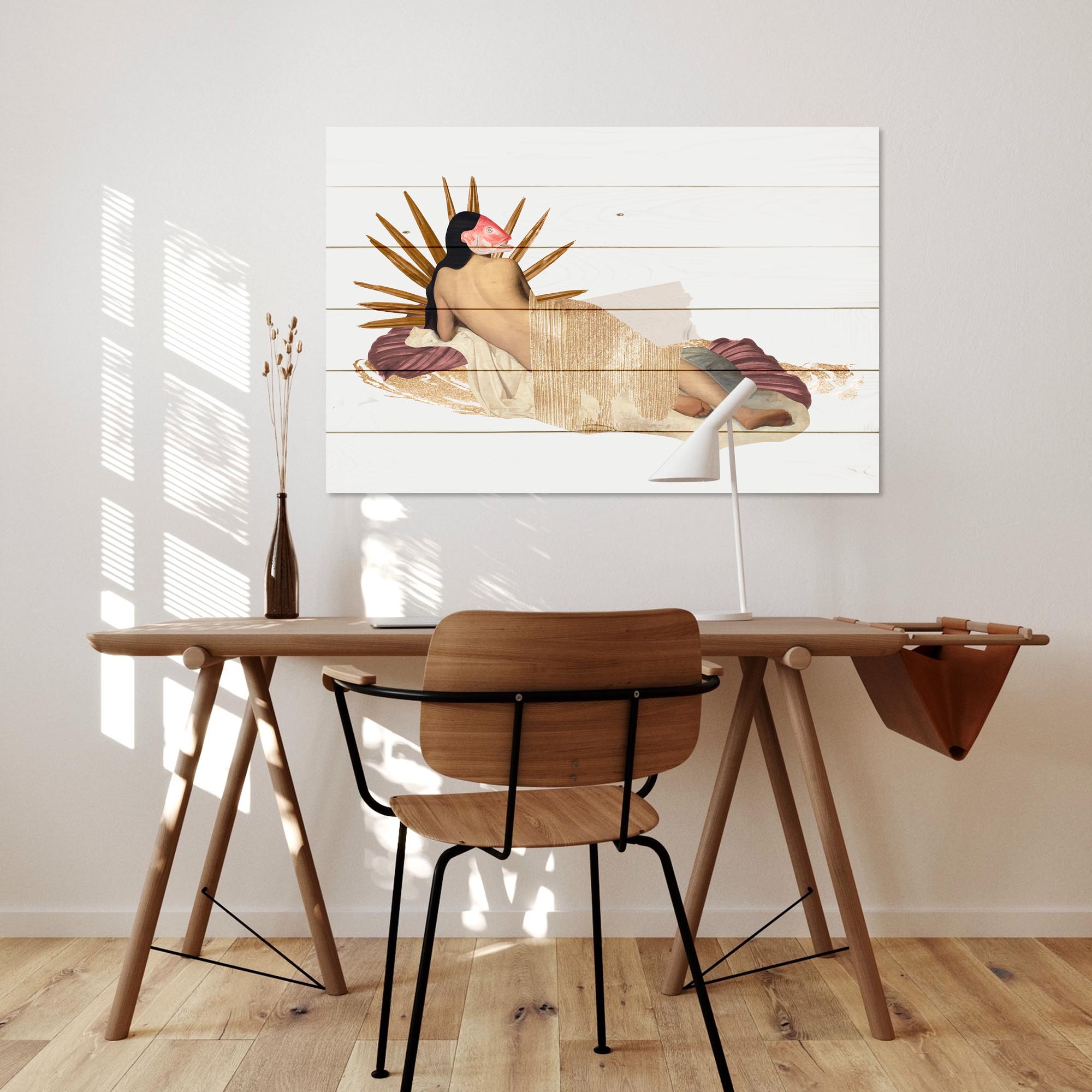 Obraz Wood Žena s rybárskou maskou-40x60 cm