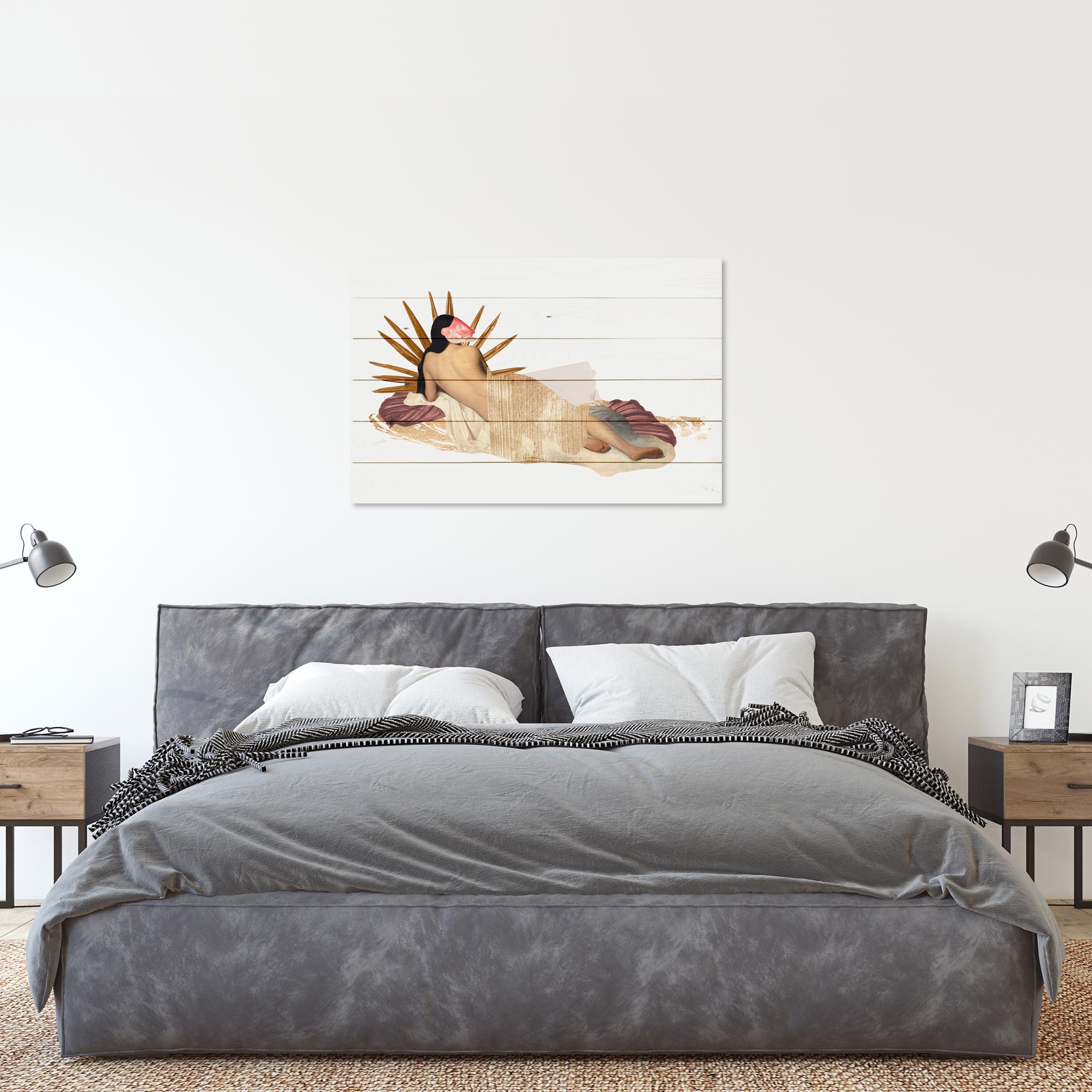 Obraz Wood Žena s rybárskou maskou-70x90 cm