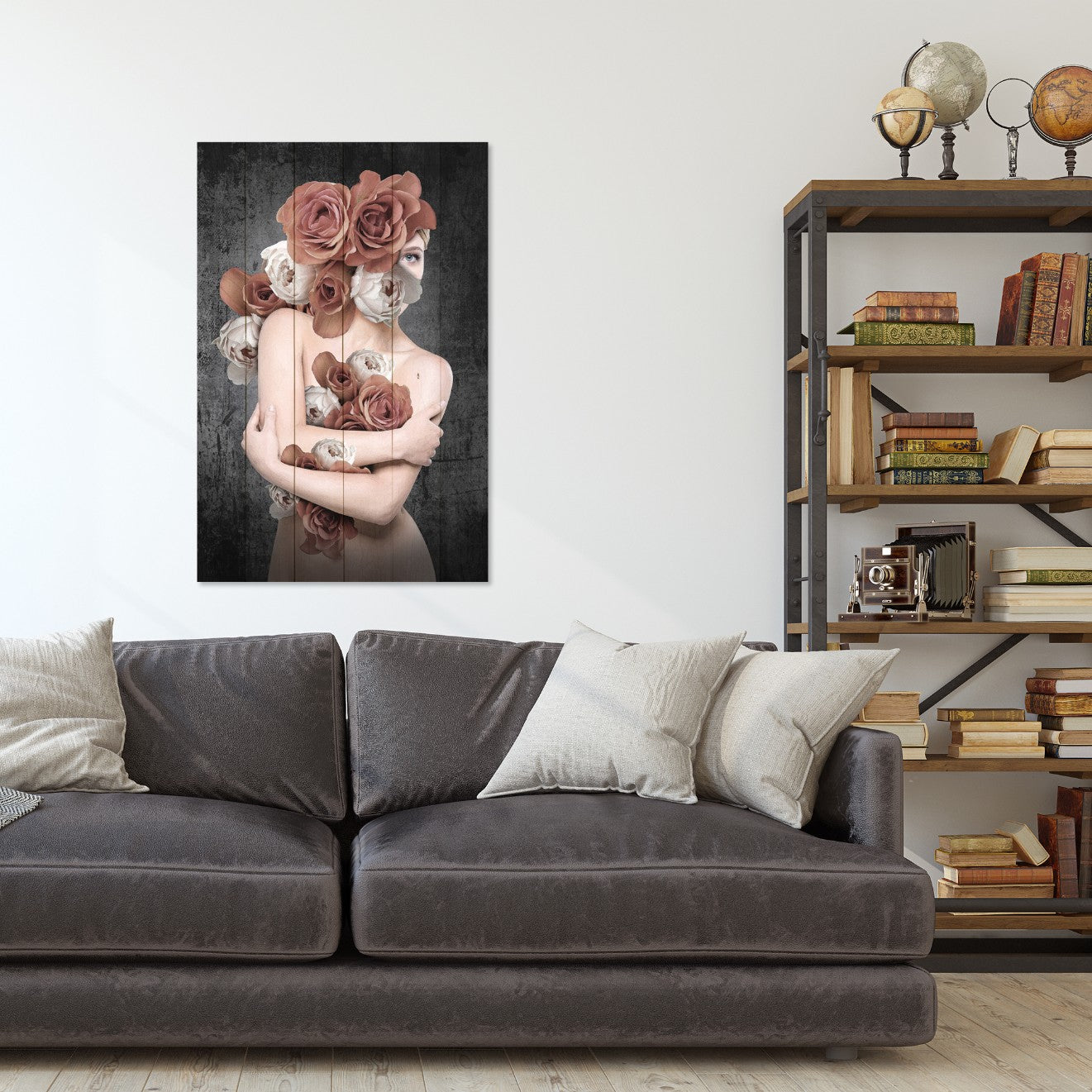 Obraz Wood Žena v kvetoch-40x60 cm