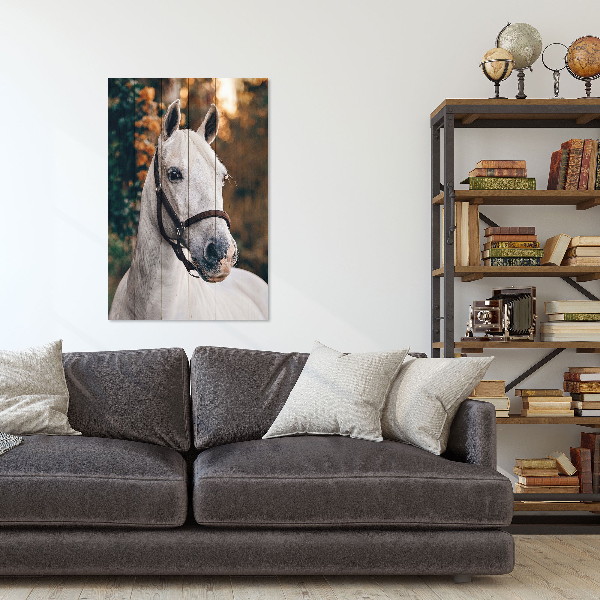 Obraz Wood White Horse-50x70 cm