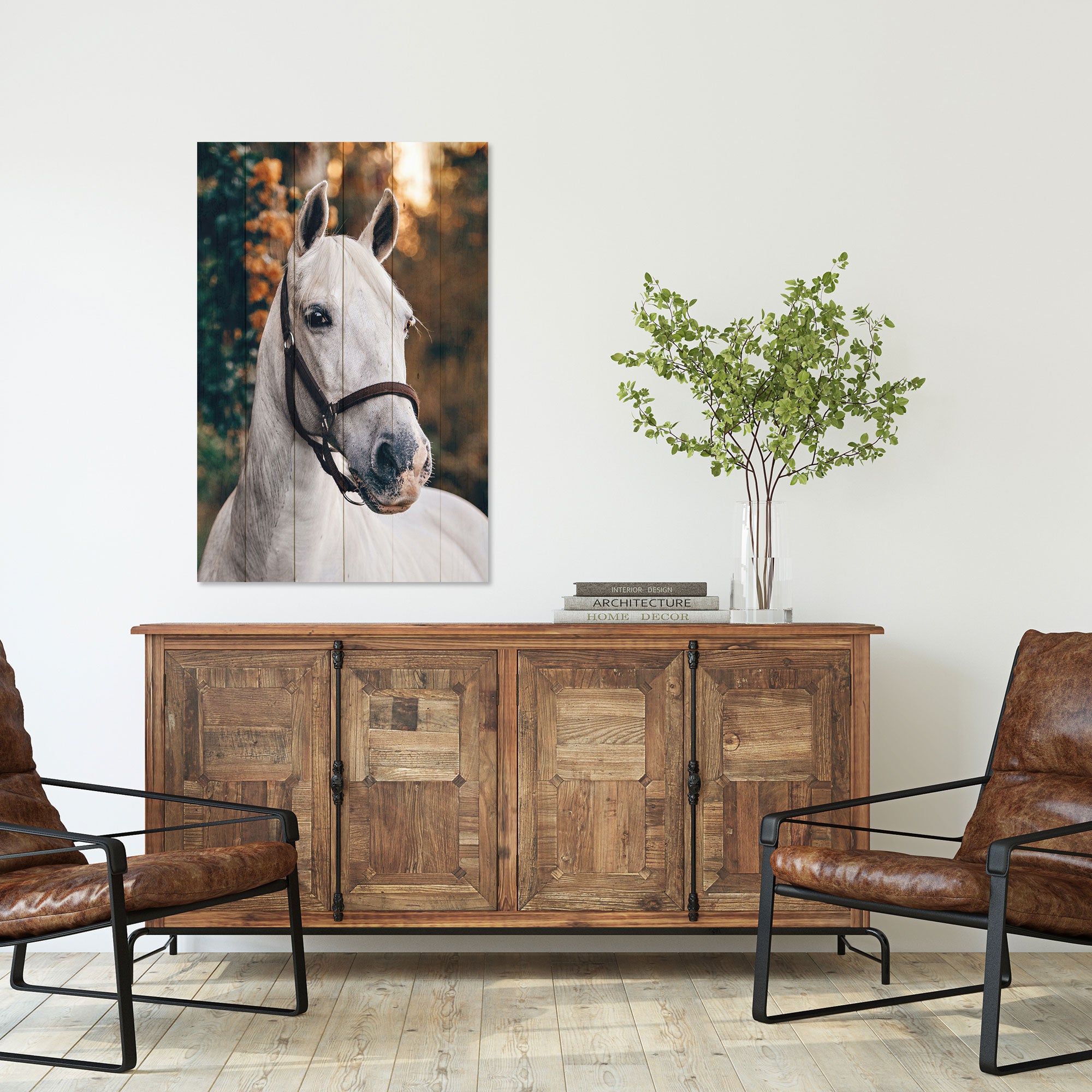 Obraz Wood White Horse-20x30 cm