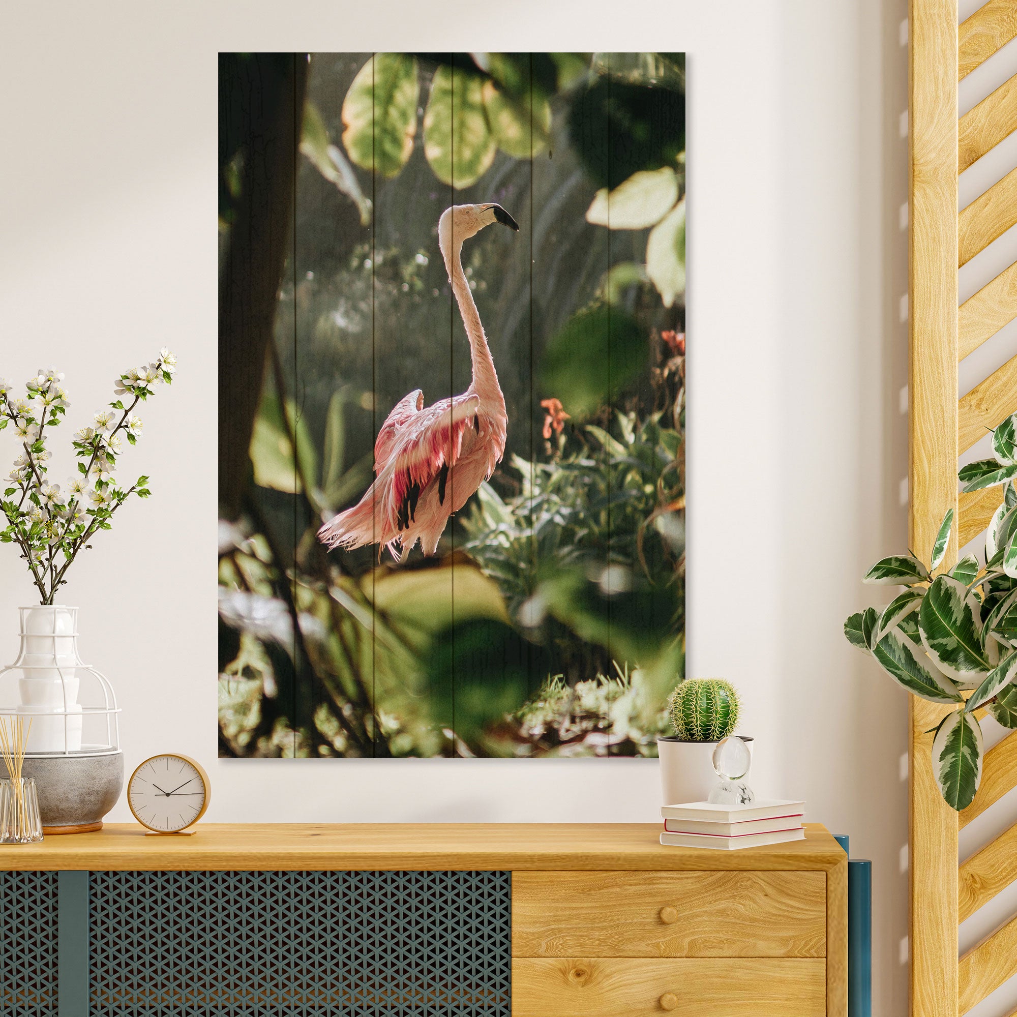 Obraz Wood Tropical Flamingo-70x90 cm