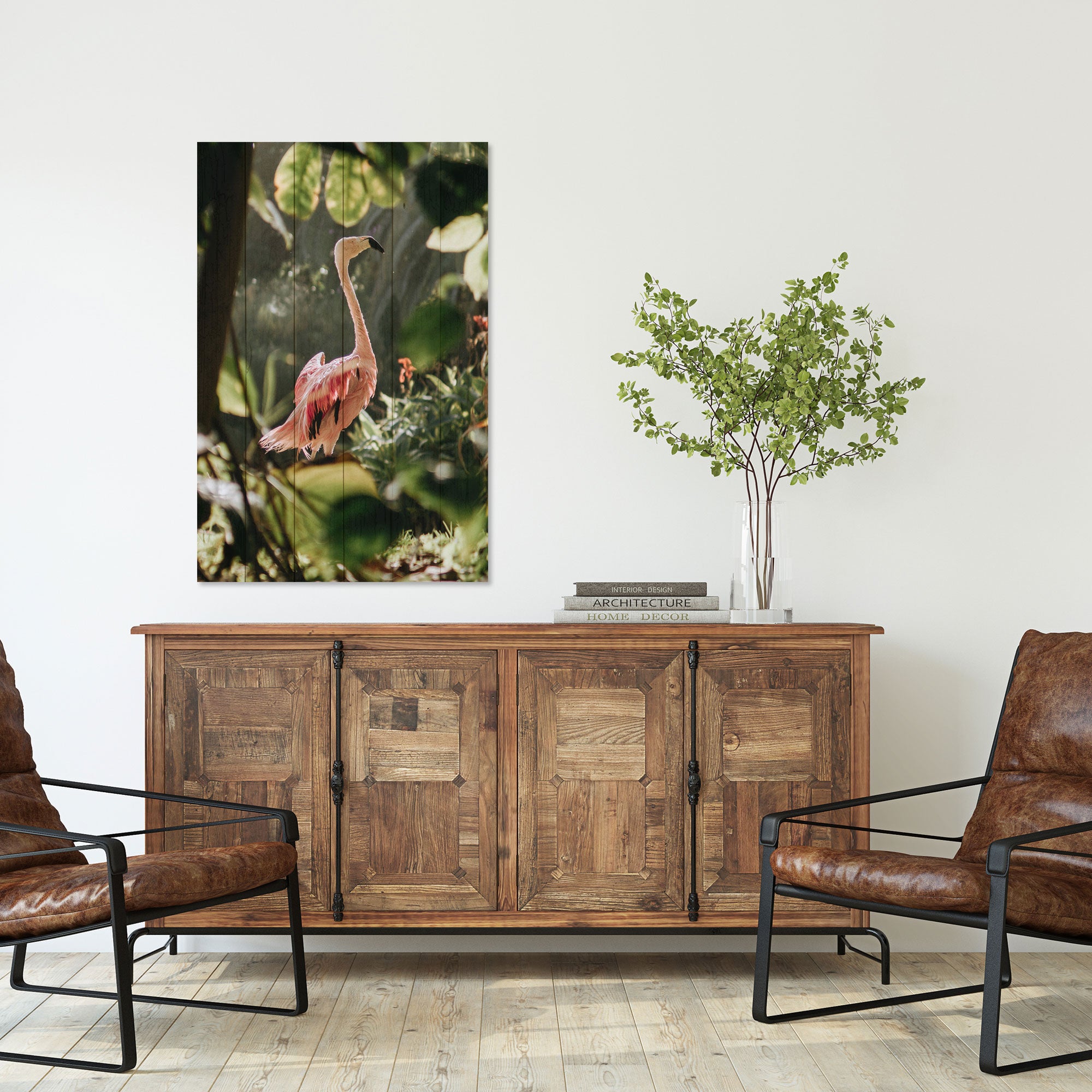 Obraz Wood Tropical Flamingo-50x70 cm