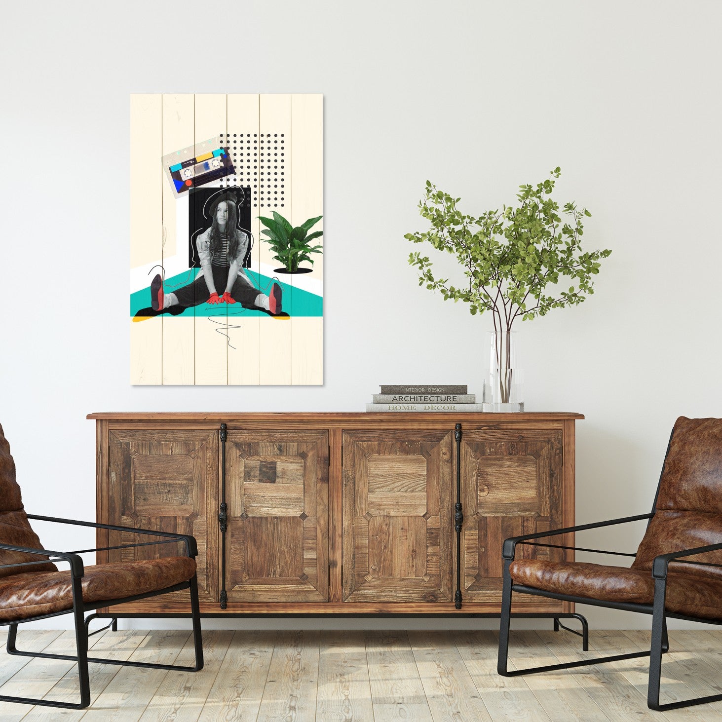 Obraz Wood Vintage Šialená dievčina-50x70 cm