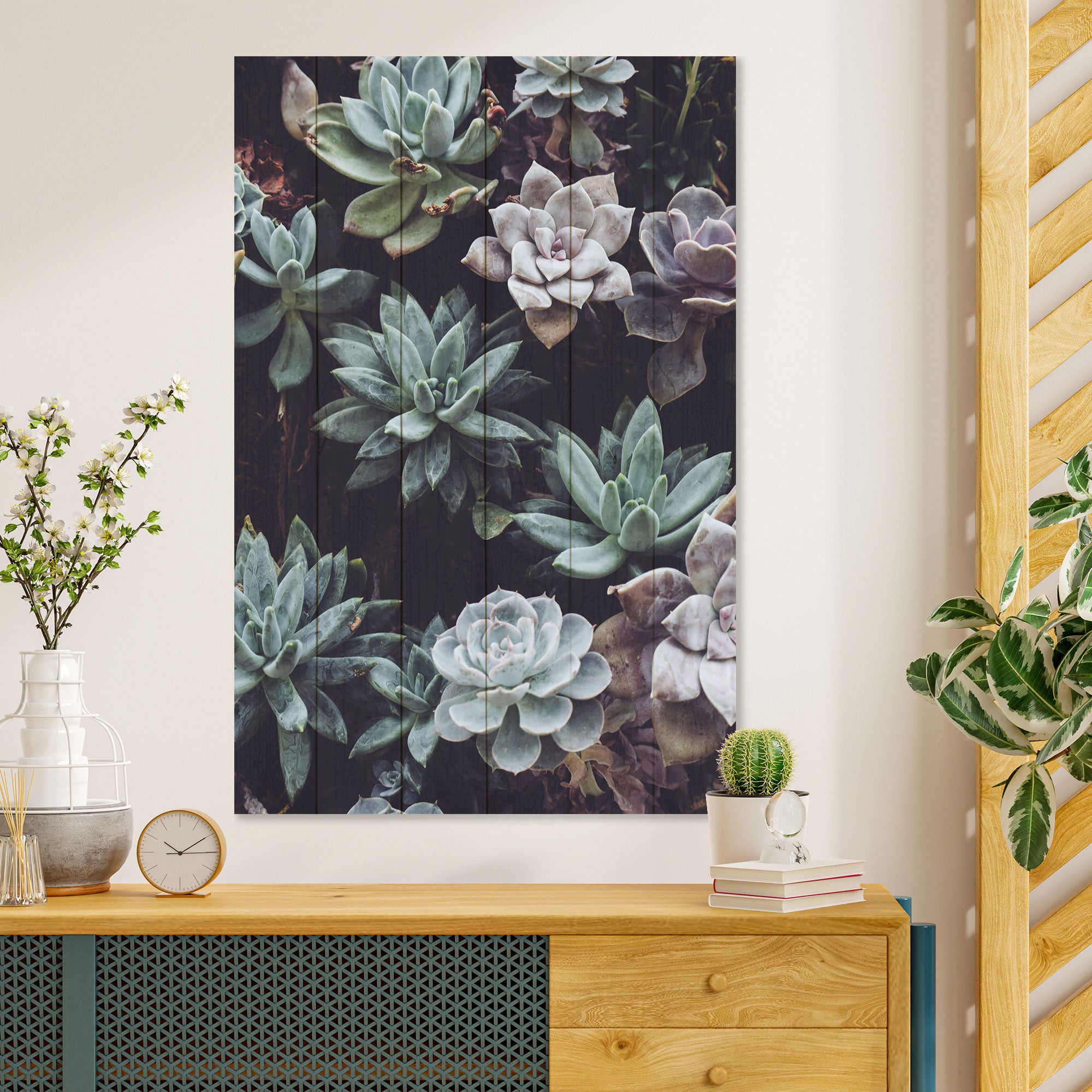 Bild Holz Sukkulenten-50x70 cm