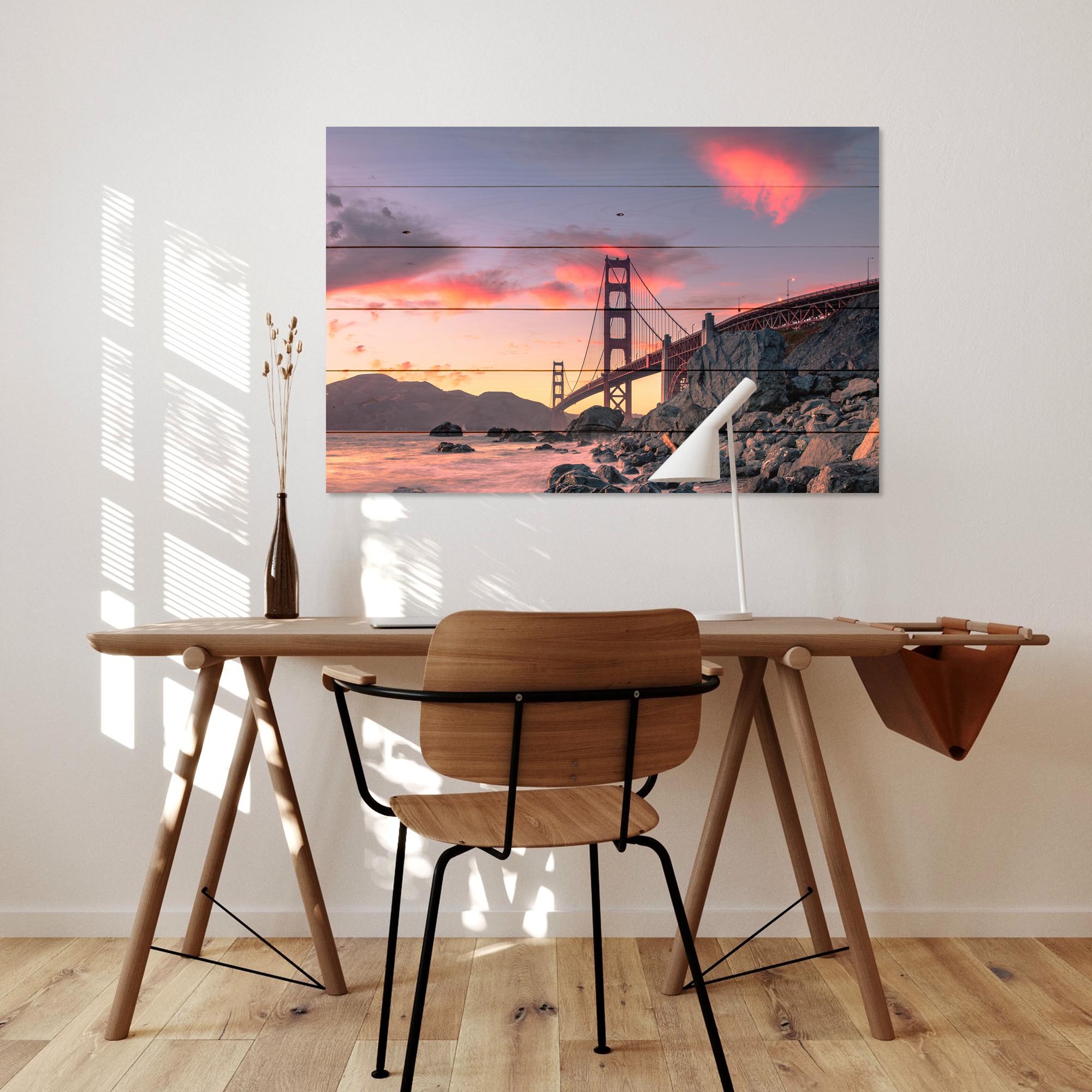 Obraz Wood Západ slunce nad Golden Gate Bridge-50x70 cm