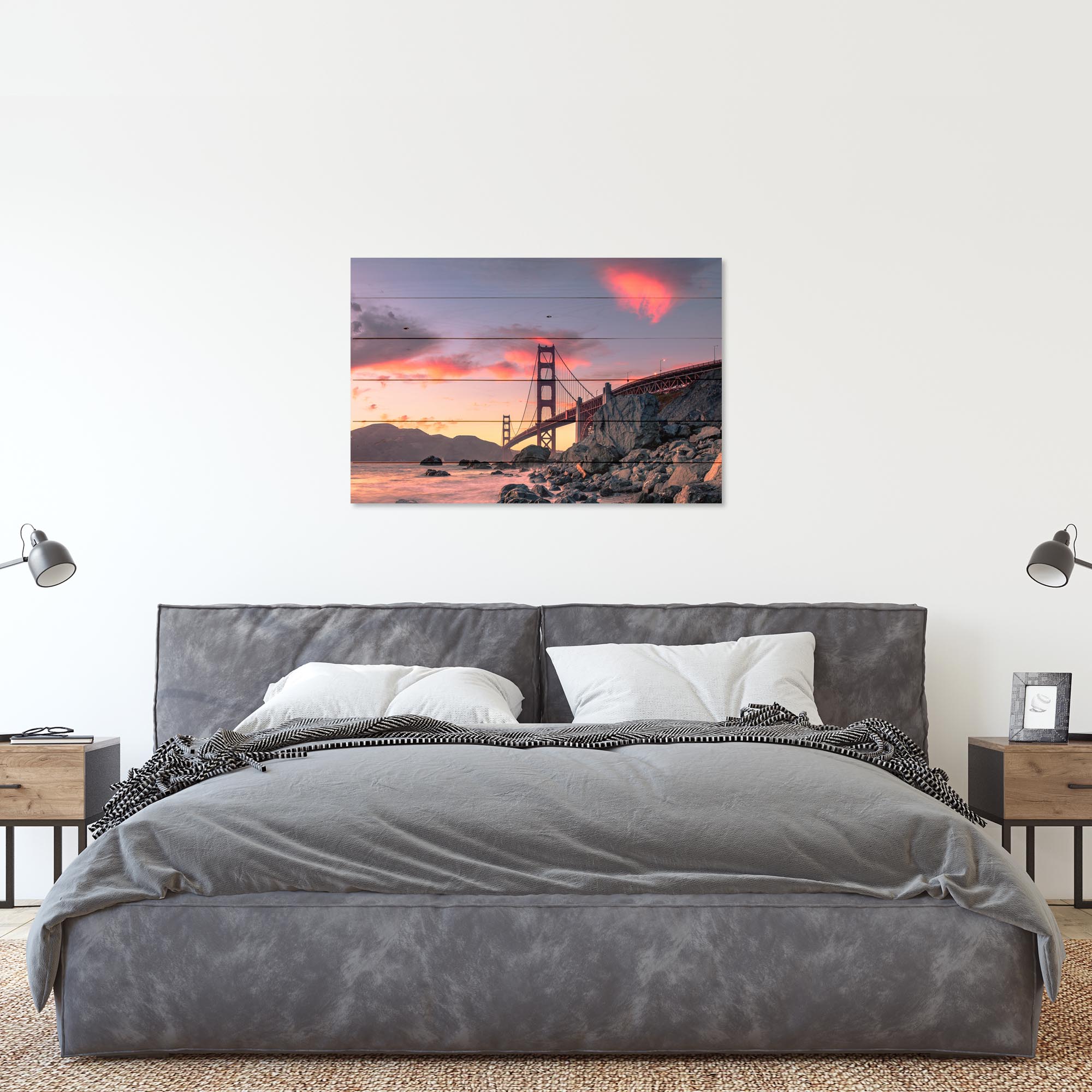 Obraz Wood Západ slunce nad Golden Gate Bridge-50x70 cm