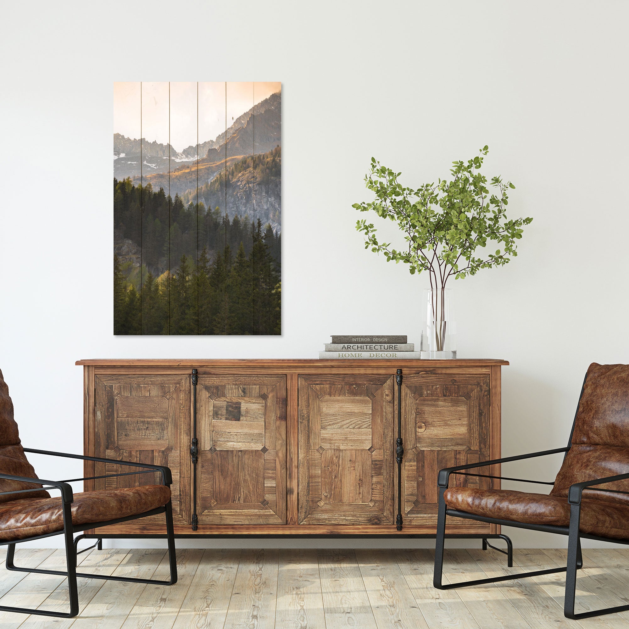 Obraz Wood Stromy v horách-30x40 cm