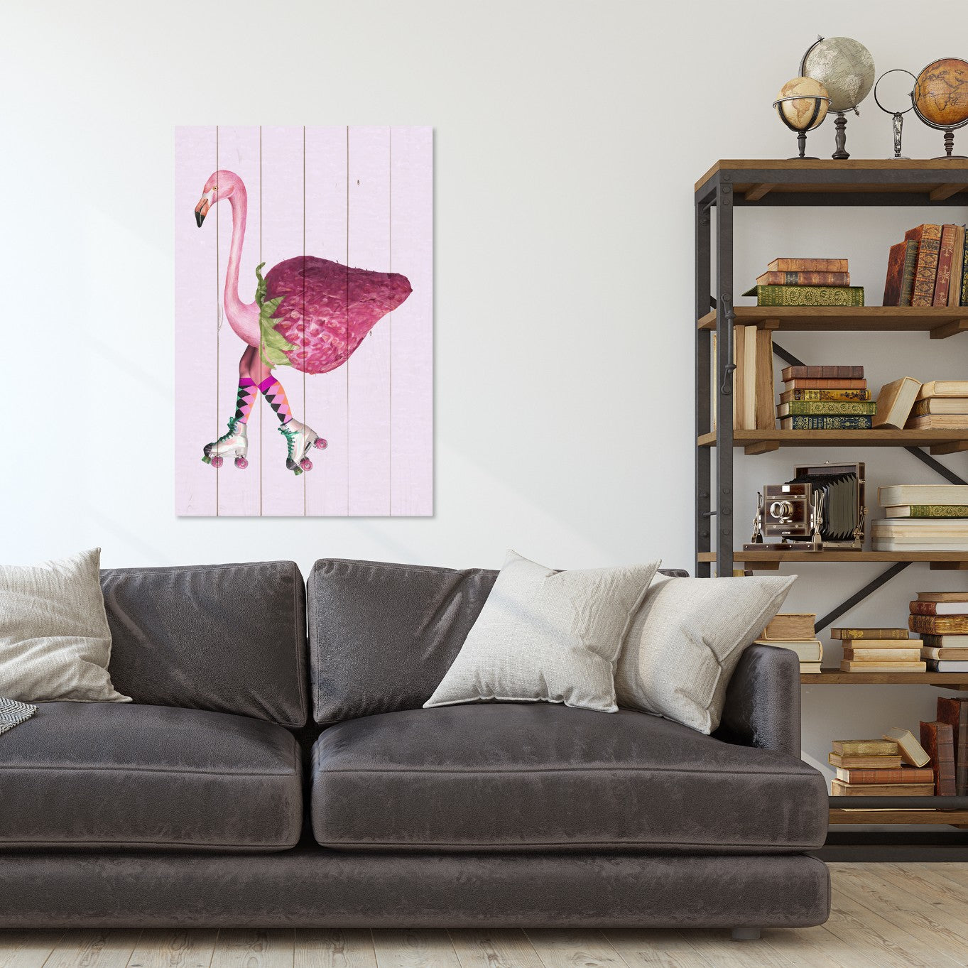 Obraz Wood Pink Flamingo with Strawberry-40x60 cm