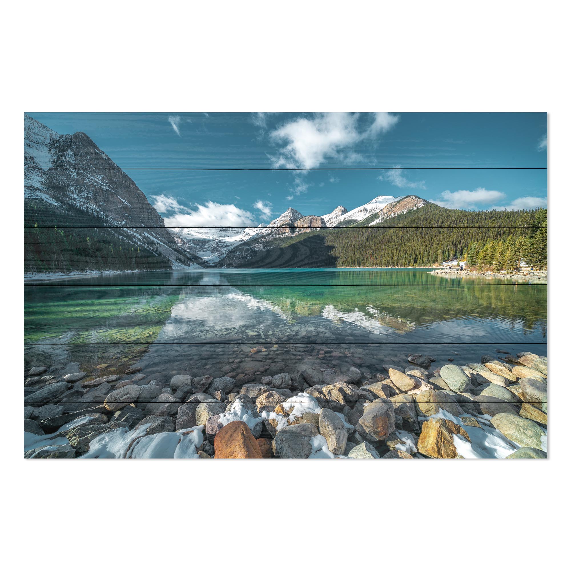 Wood Picture Turquoise Lake and Mountains-40x60 cm
