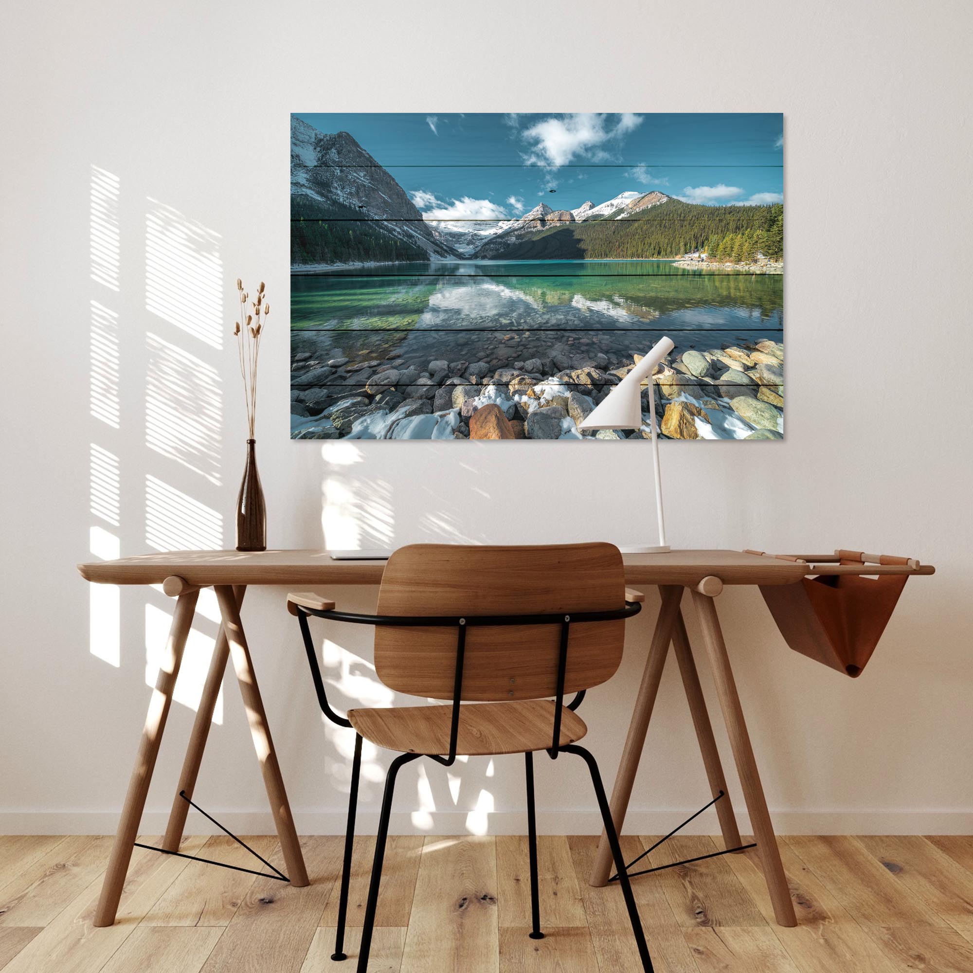 Wood Picture Turquoise Lake and Mountains-40x60 cm