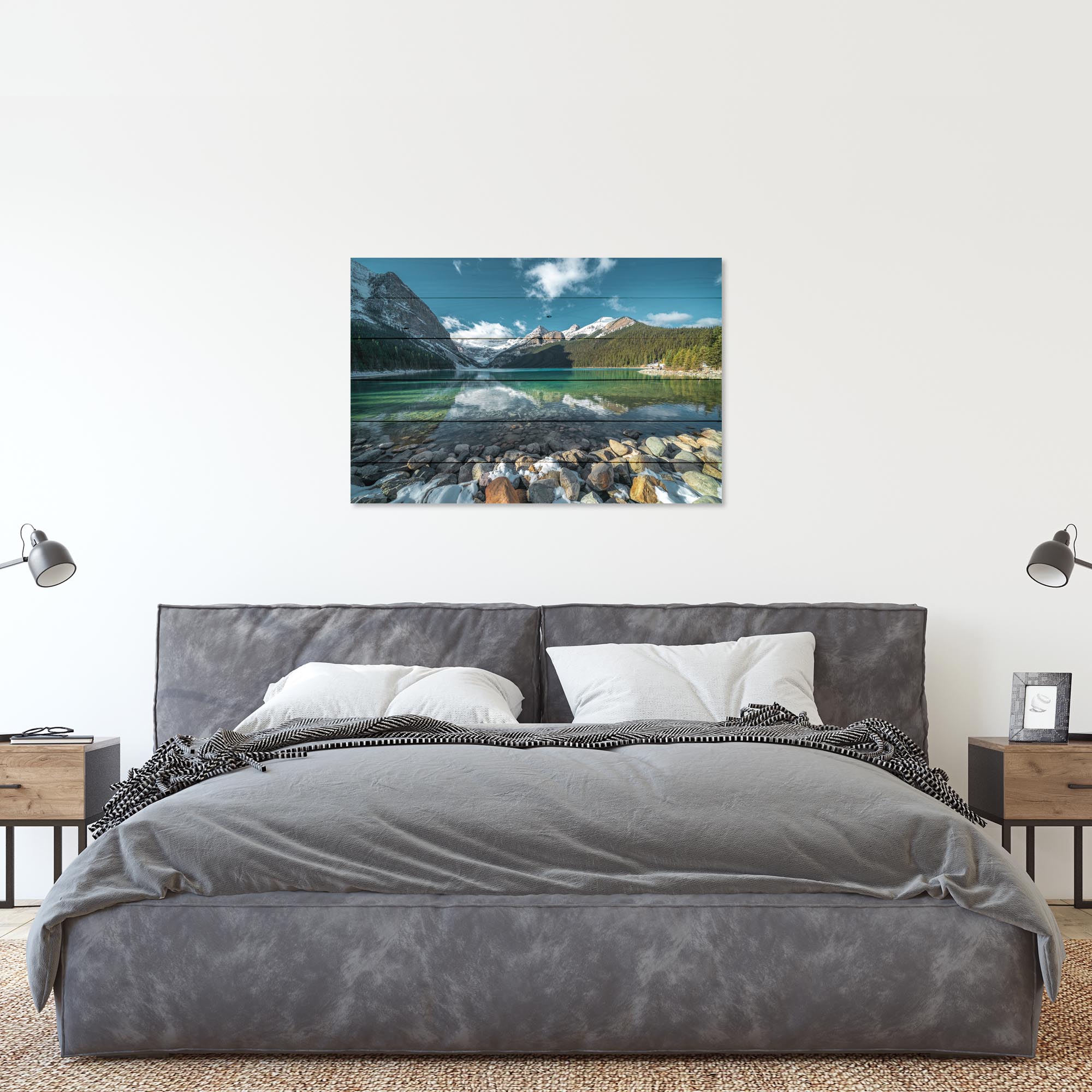 Wood Picture Turquoise Lake and Mountains-40x60 cm