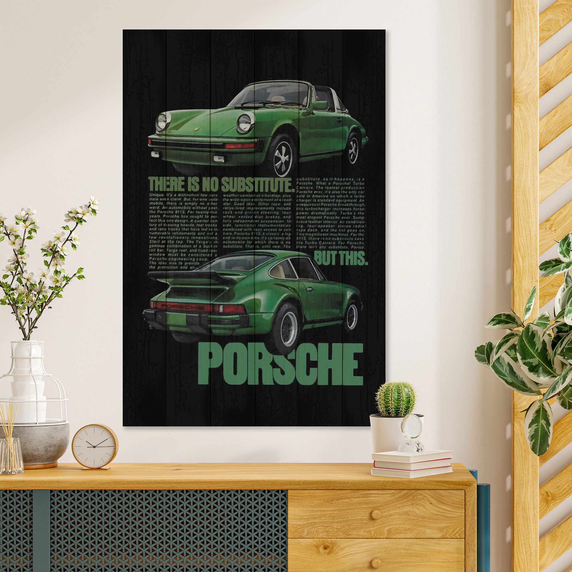 Obraz Wood Zelené Porsche-70x90 cm
