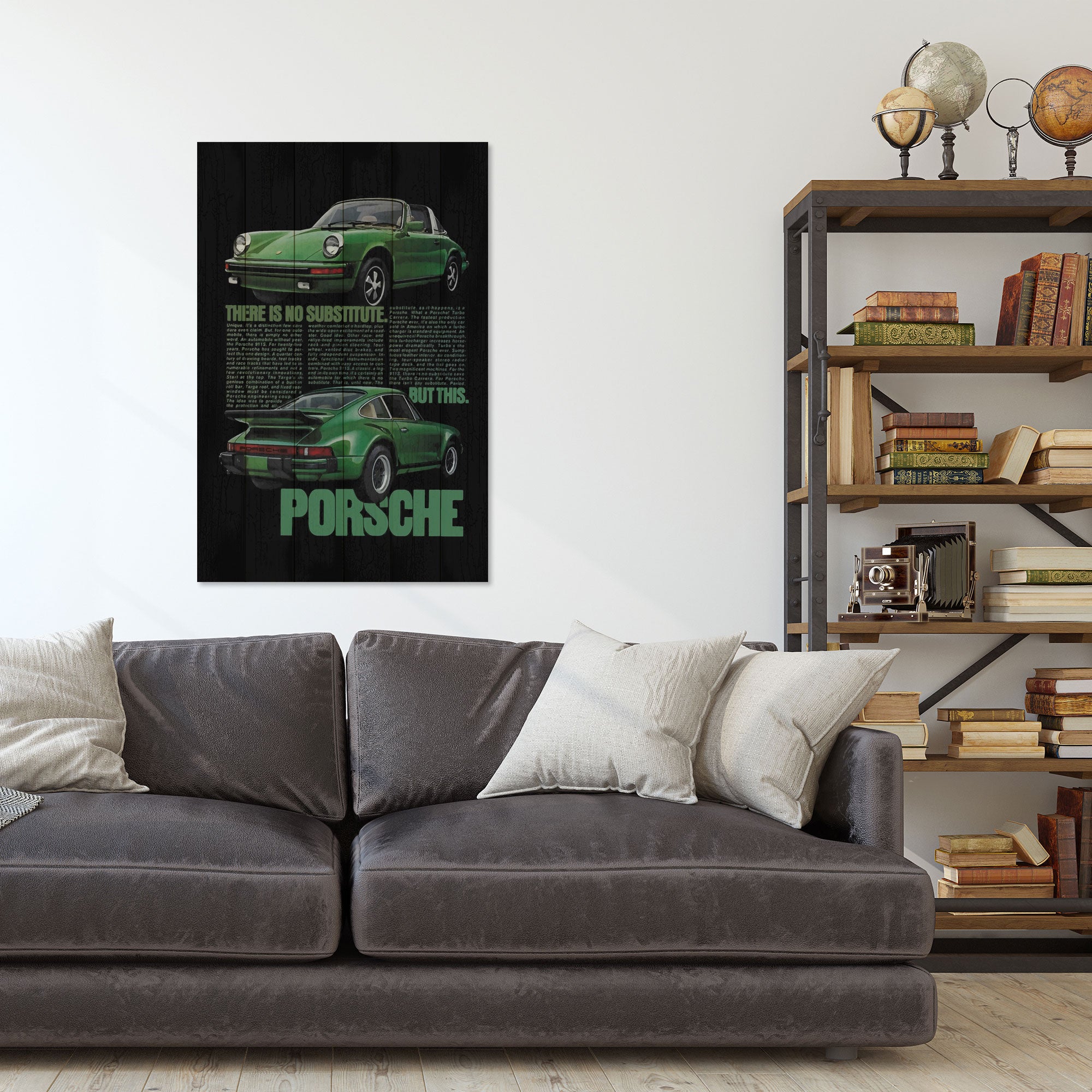 Obraz Wood Zelené Porsche-70x90 cm